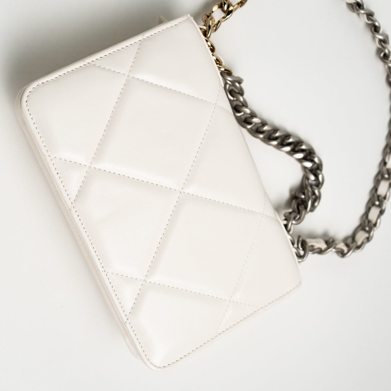 White Lambskin Quilted 19 Wallet on Chain (WOC)