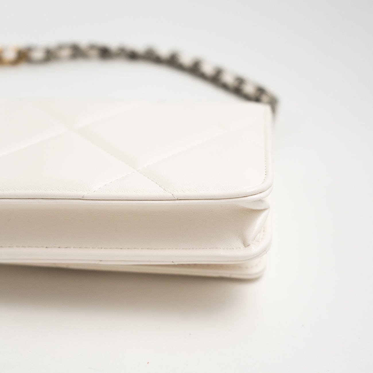 White Lambskin Quilted 19 Wallet on Chain (WOC)