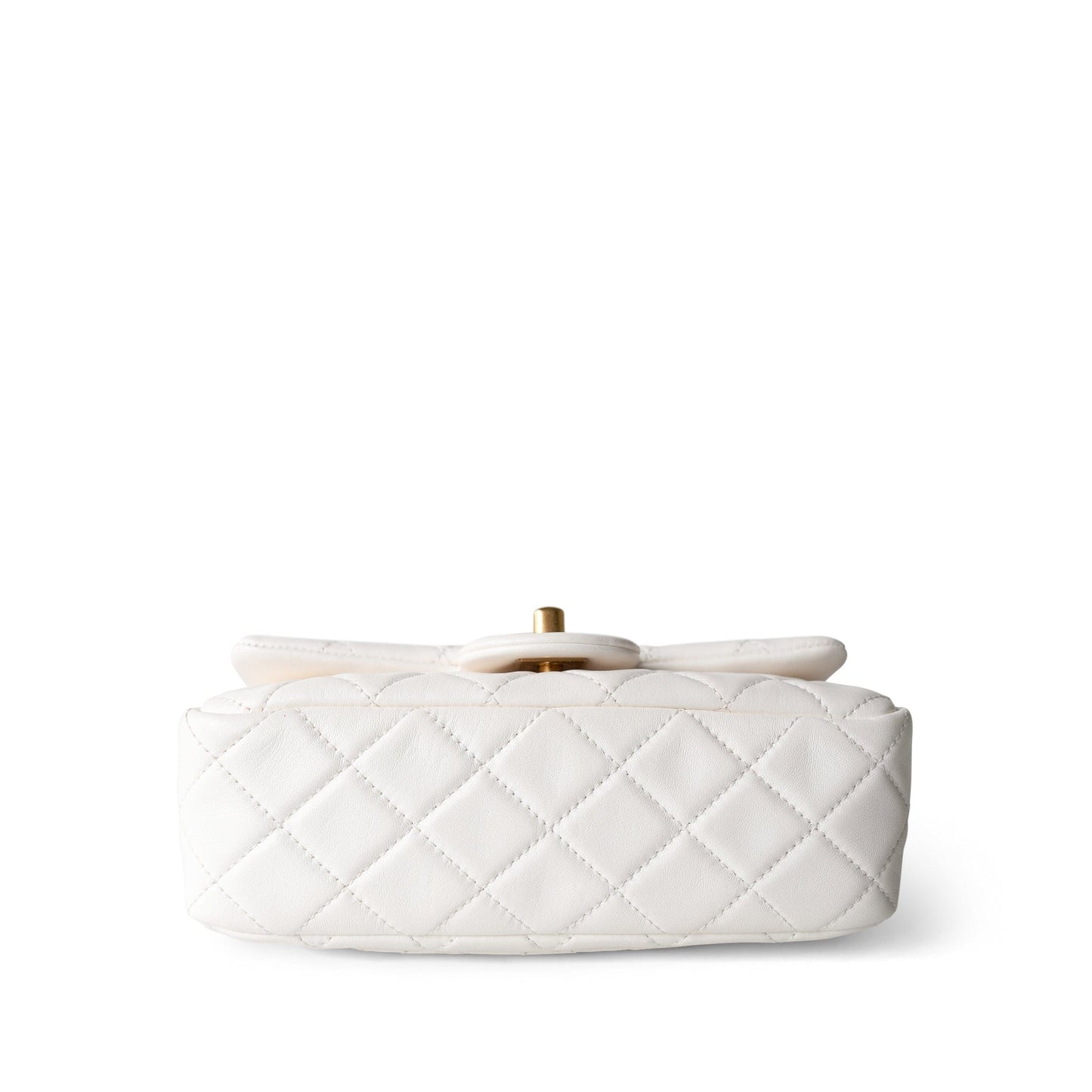 21B White Lambskin Quilted Mini Rectangular Pearl Crush Antique Gold Hardware