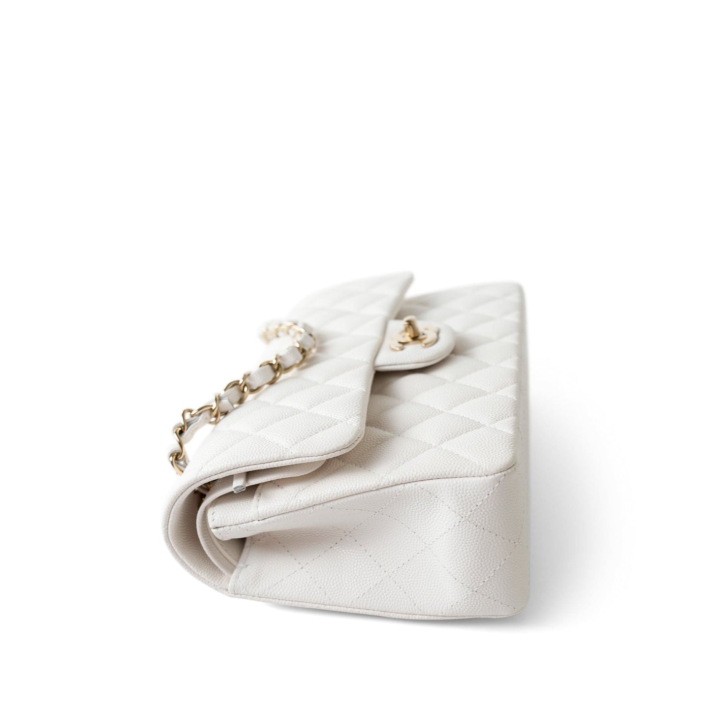 White Caviar Quilted Classic Flap Small Light Gold Hardware