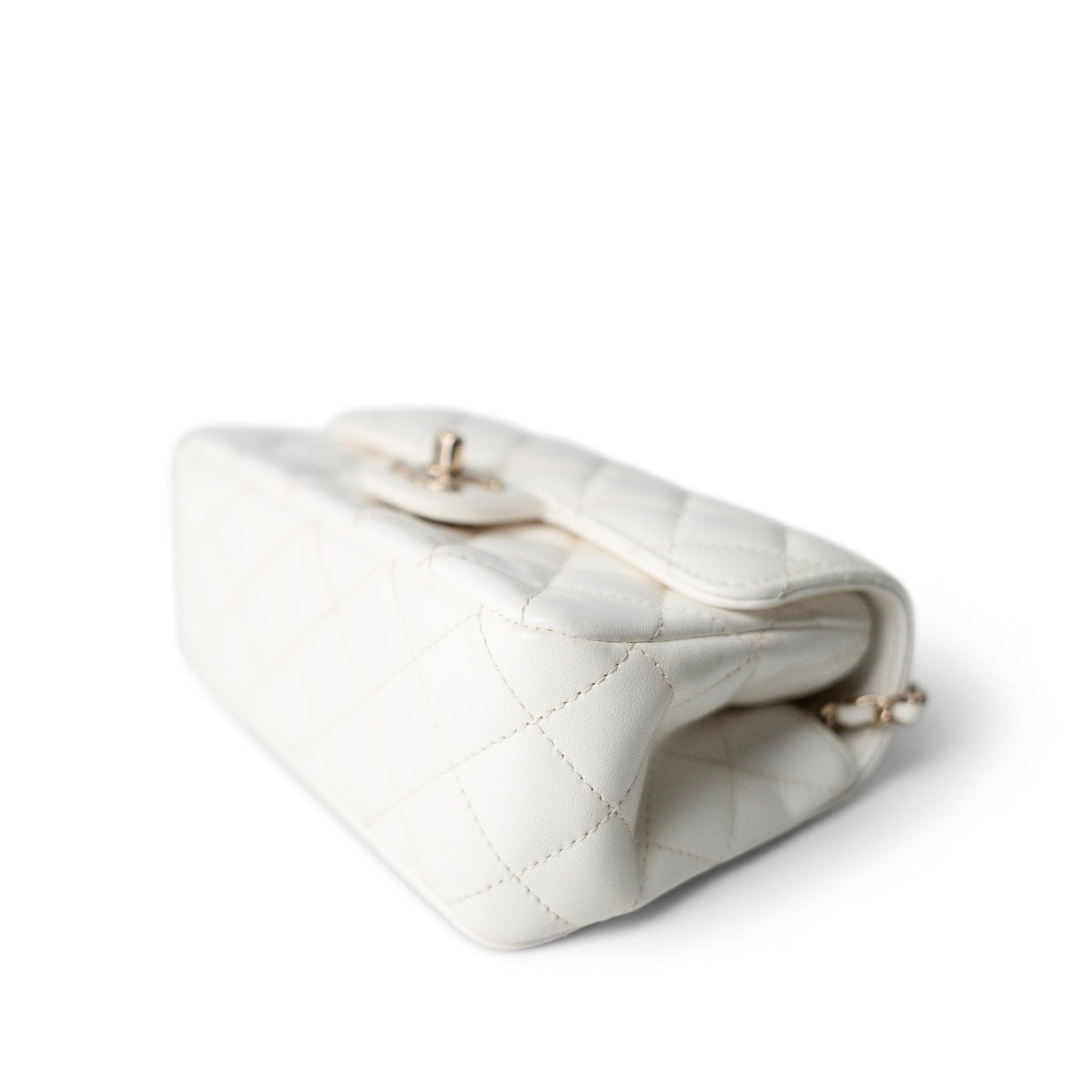 White Lambskin Quilted Crystal Top Handle Flap Light Gold Hardware