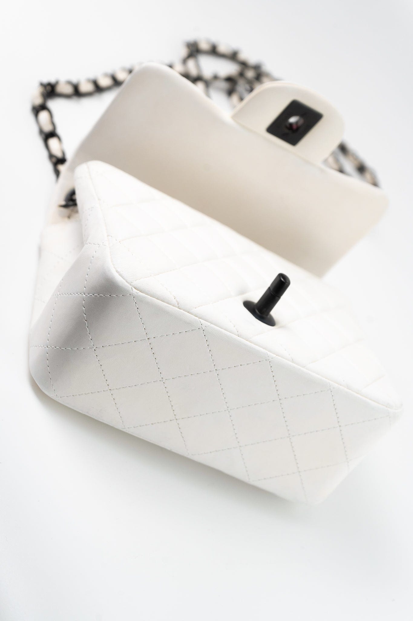 White Lambskin Quilted Mini Square Single Flap