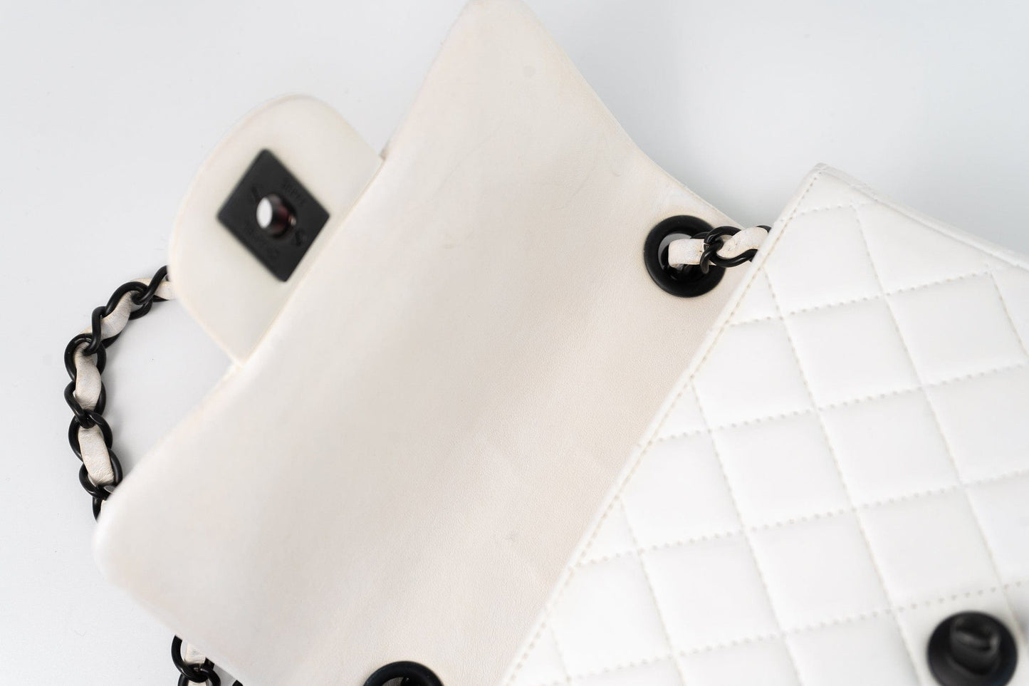 White Lambskin Quilted Mini Square Single Flap