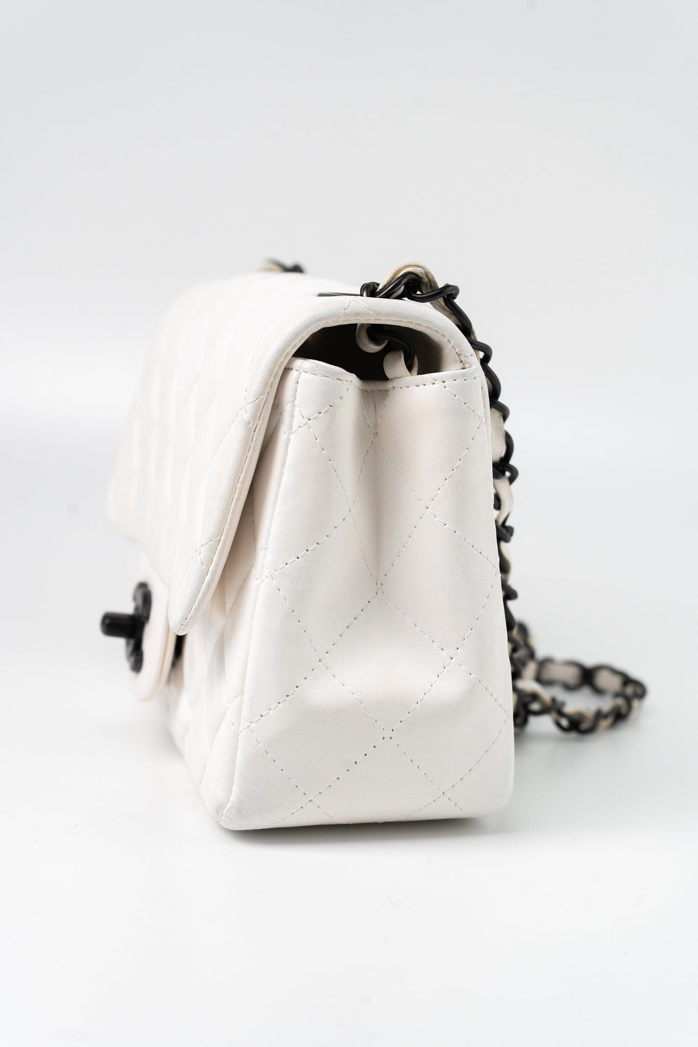 White Lambskin Quilted Mini Square Single Flap