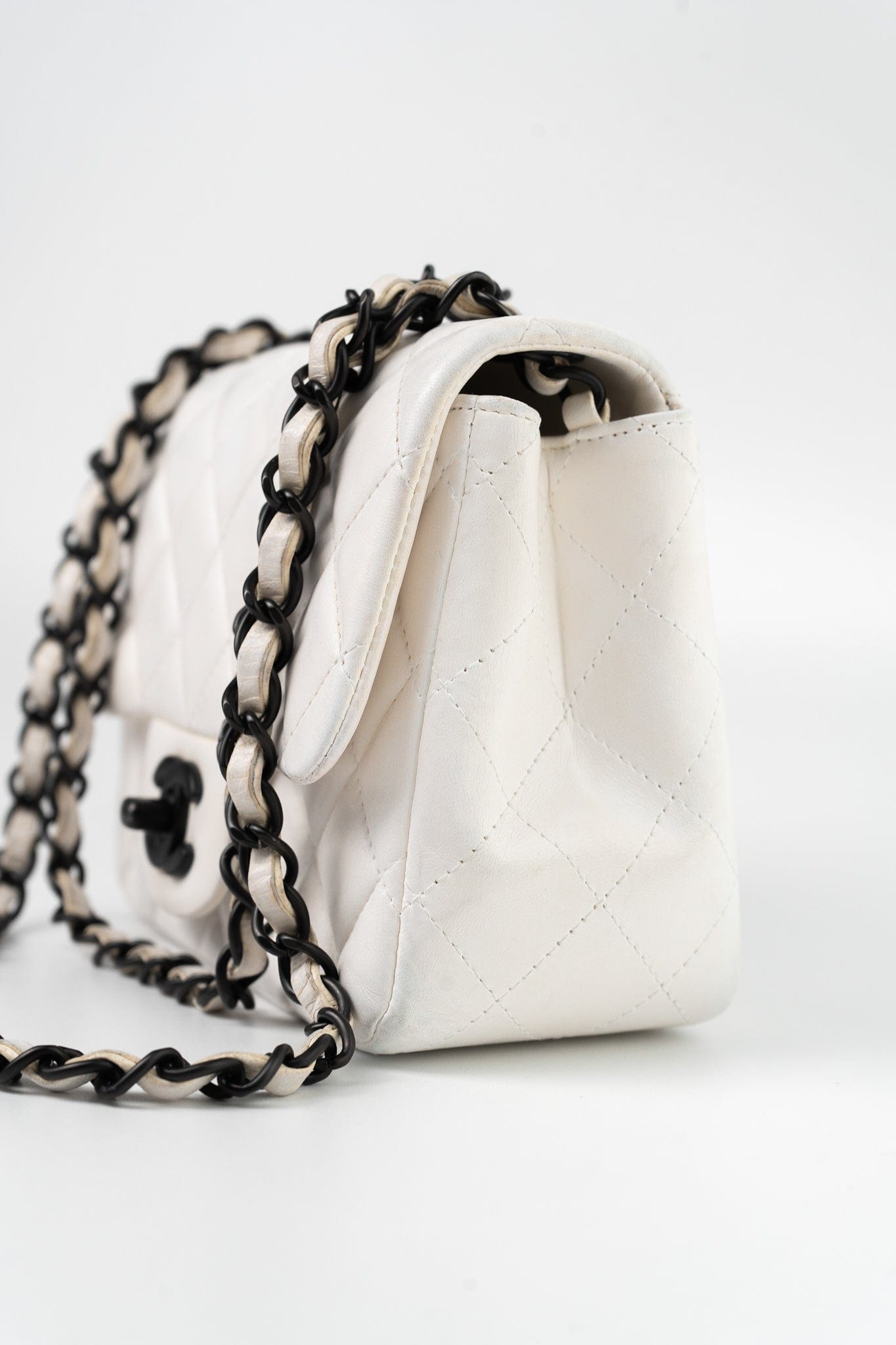 White Lambskin Quilted Mini Square Single Flap