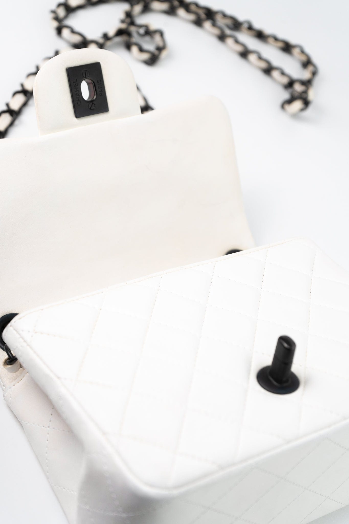 White Lambskin Quilted Mini Square Single Flap