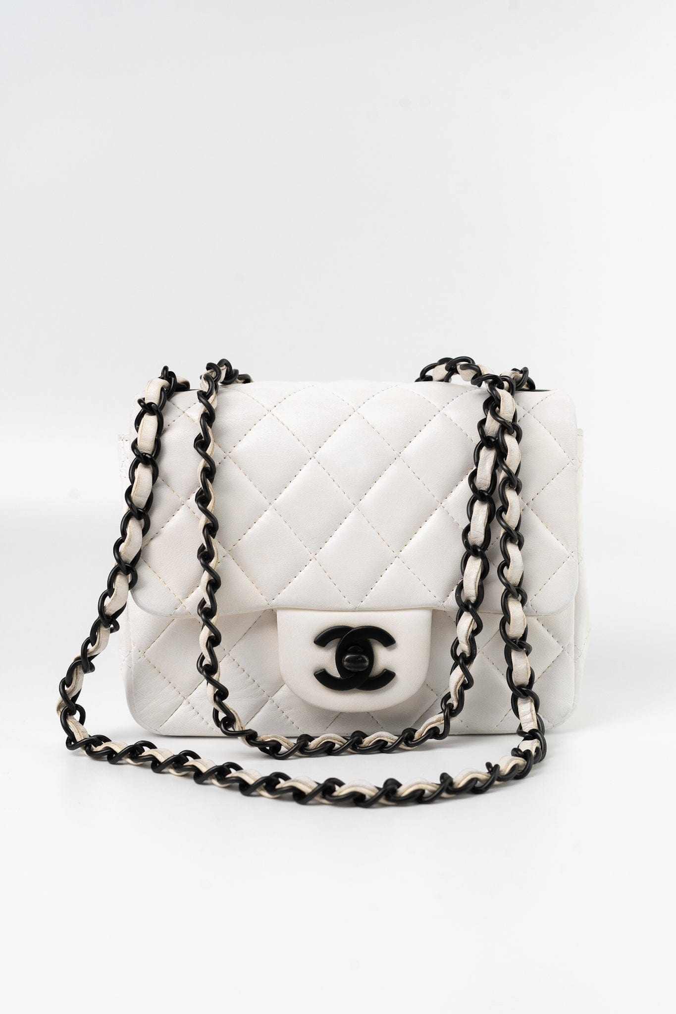 White Lambskin Quilted Mini Square Single Flap