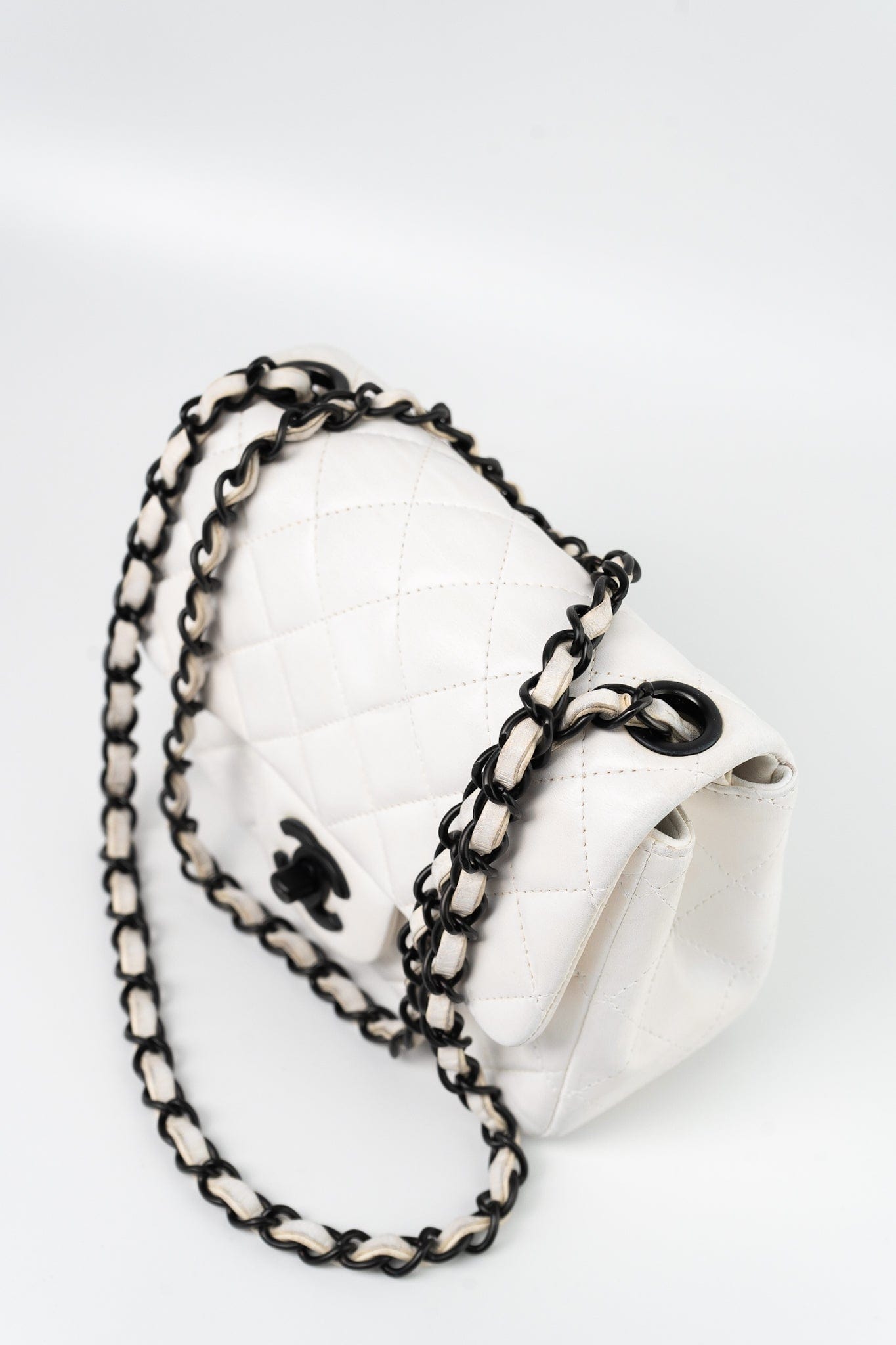 White Lambskin Quilted Mini Square Single Flap