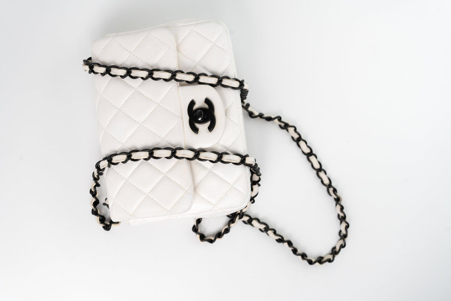 White Lambskin Quilted Mini Square Single Flap