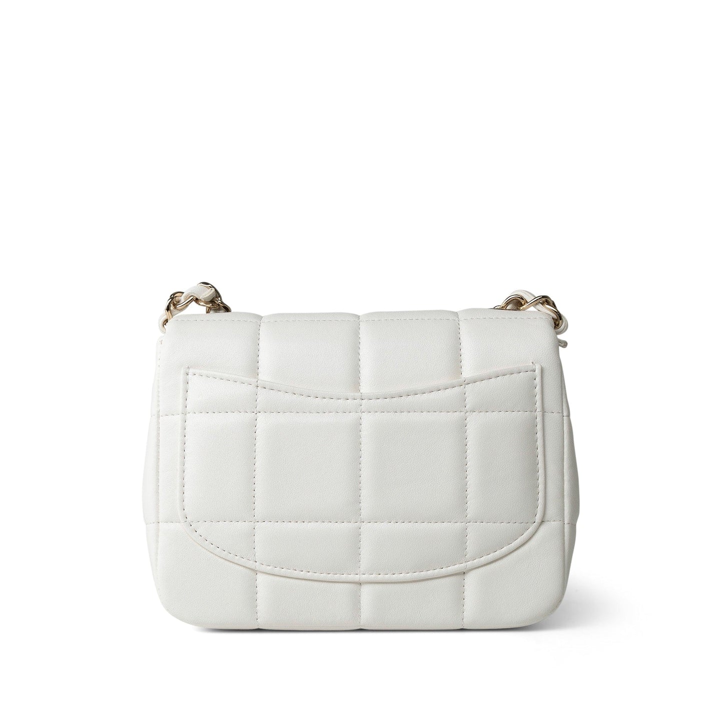 White Lambskin Resin Crystal Square Quilted Monacoco Mini Square Flap