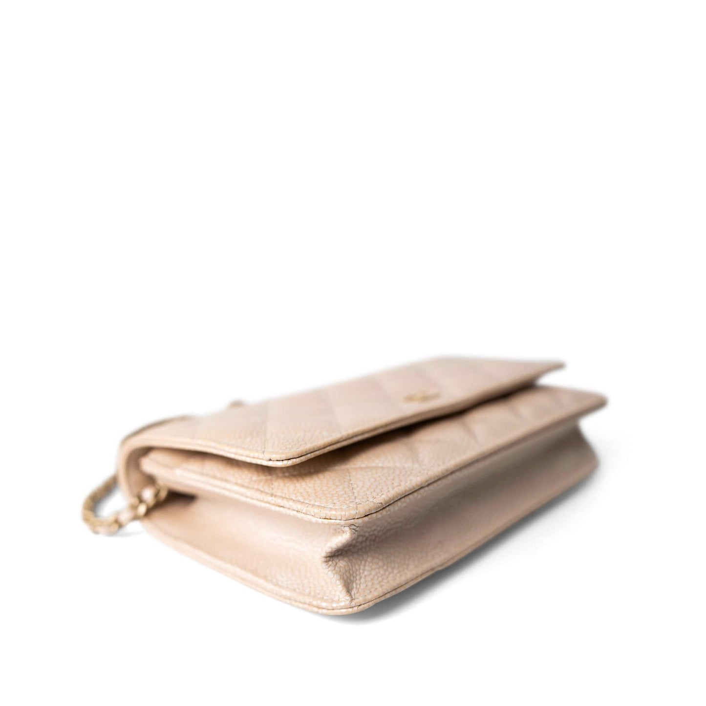 12P Pearly Beige Caviar Quilted Wallet on Chain WOC