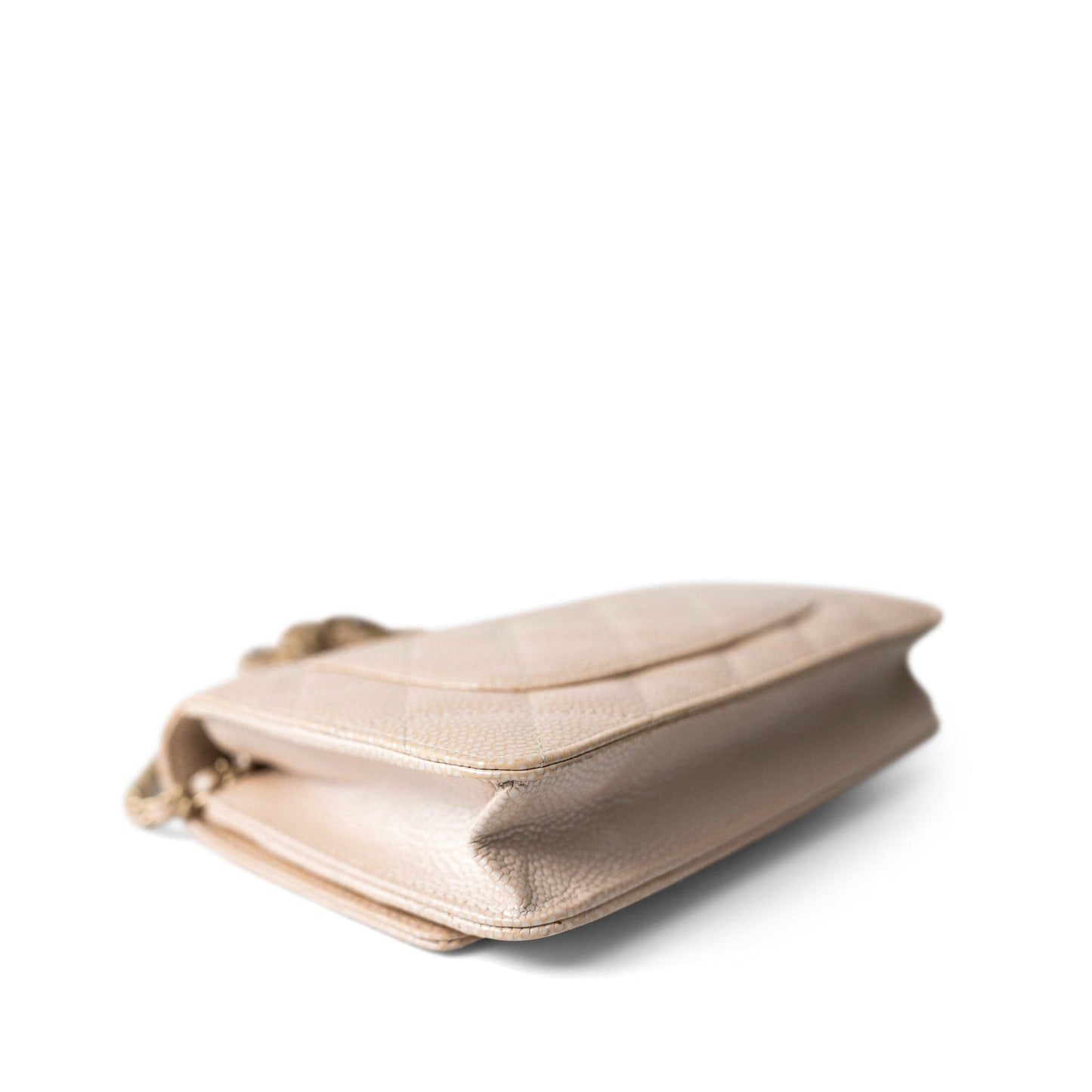 12P Pearly Beige Caviar Quilted Wallet on Chain WOC