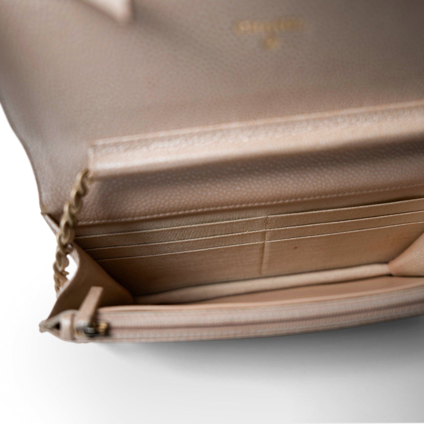 12P Pearly Beige Caviar Quilted Wallet on Chain WOC