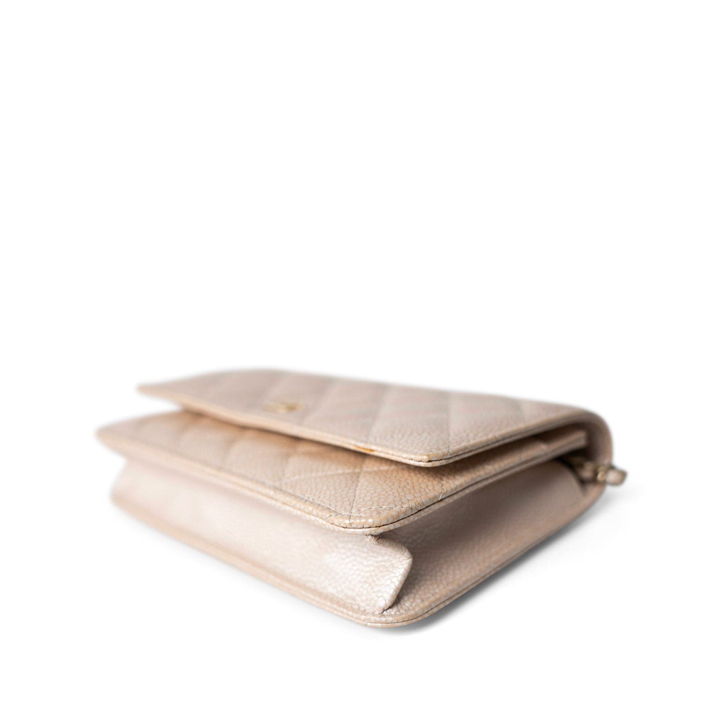 12P Pearly Beige Caviar Quilted Wallet on Chain WOC