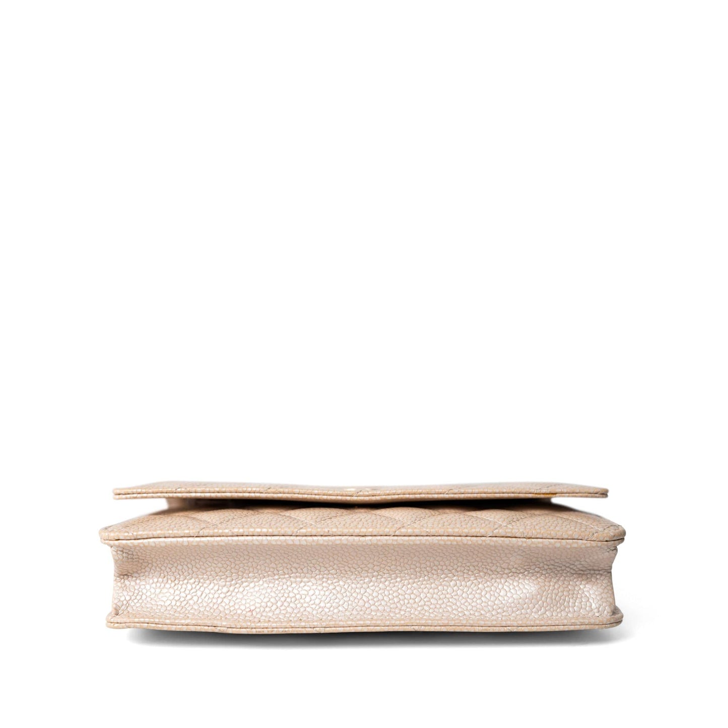 12P Pearly Beige Caviar Quilted Wallet on Chain WOC