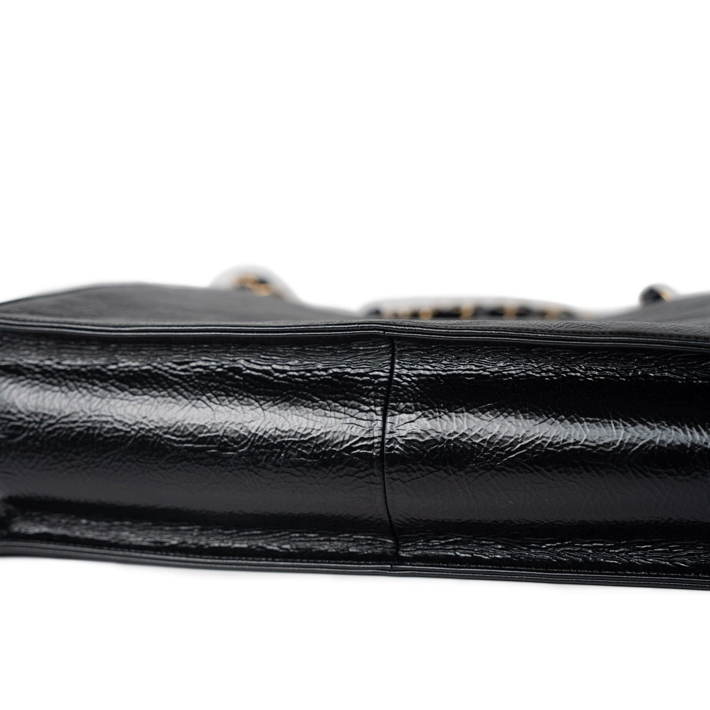 20A Large Black Leather Shopping Tote Antique Gold Hardware