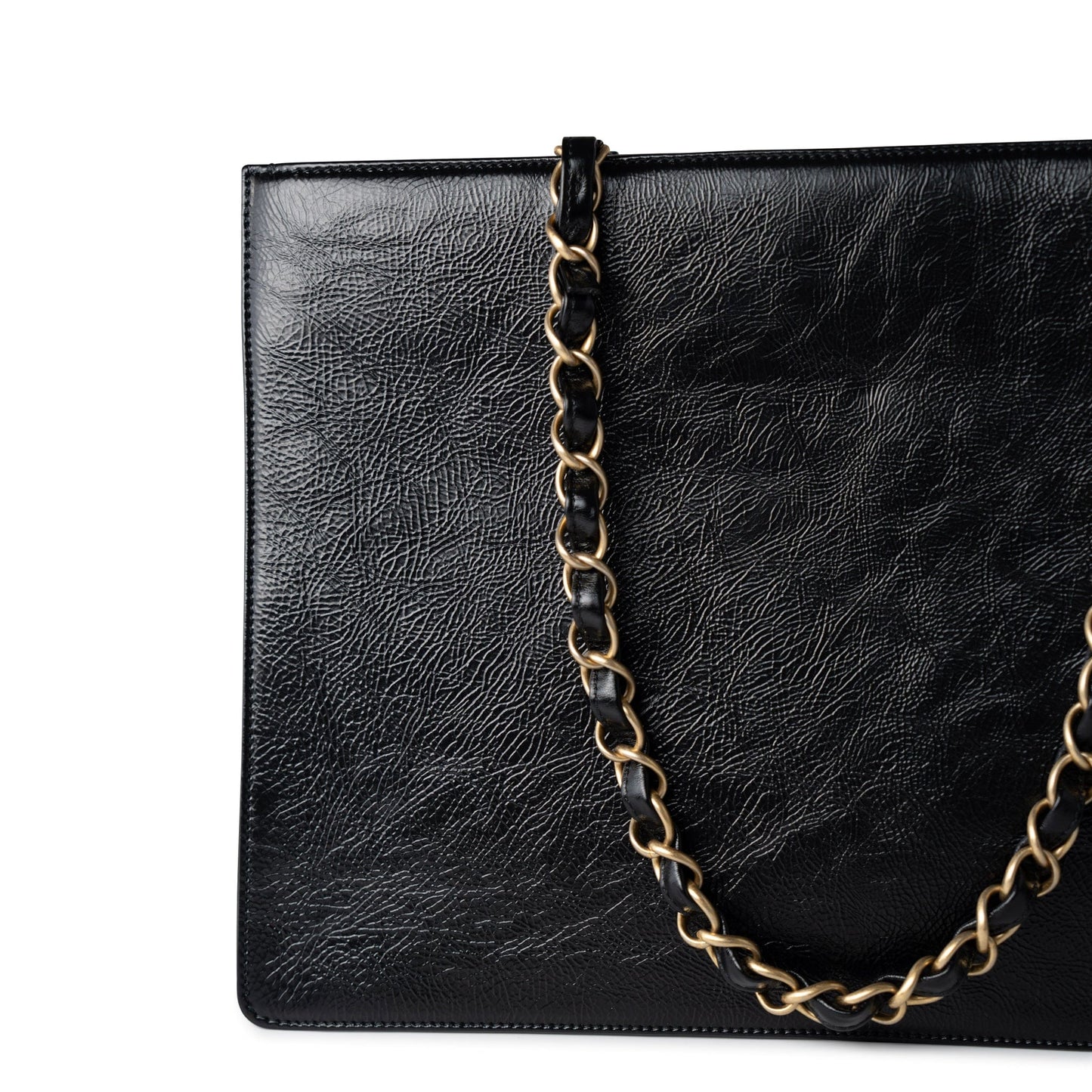 20A Large Black Leather Shopping Tote Antique Gold Hardware