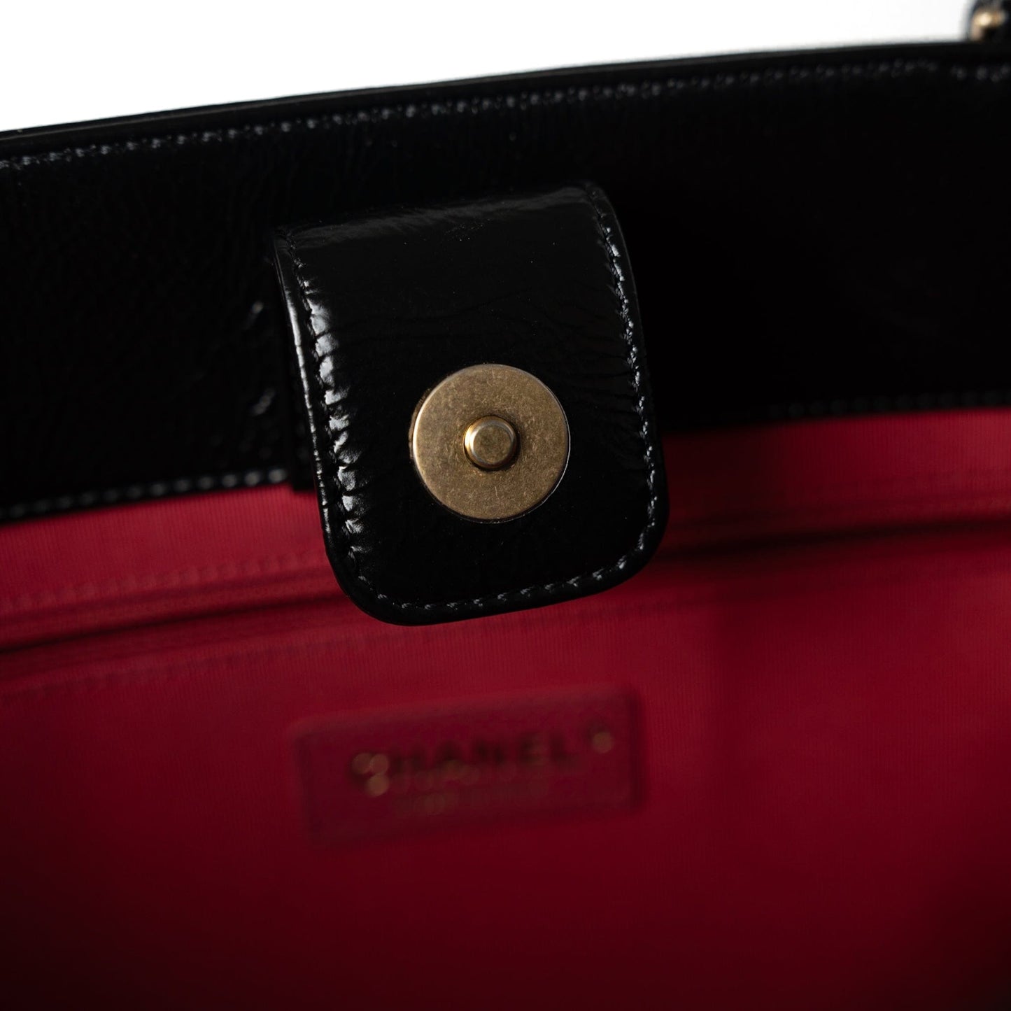 20A Large Black Leather Shopping Tote Antique Gold Hardware