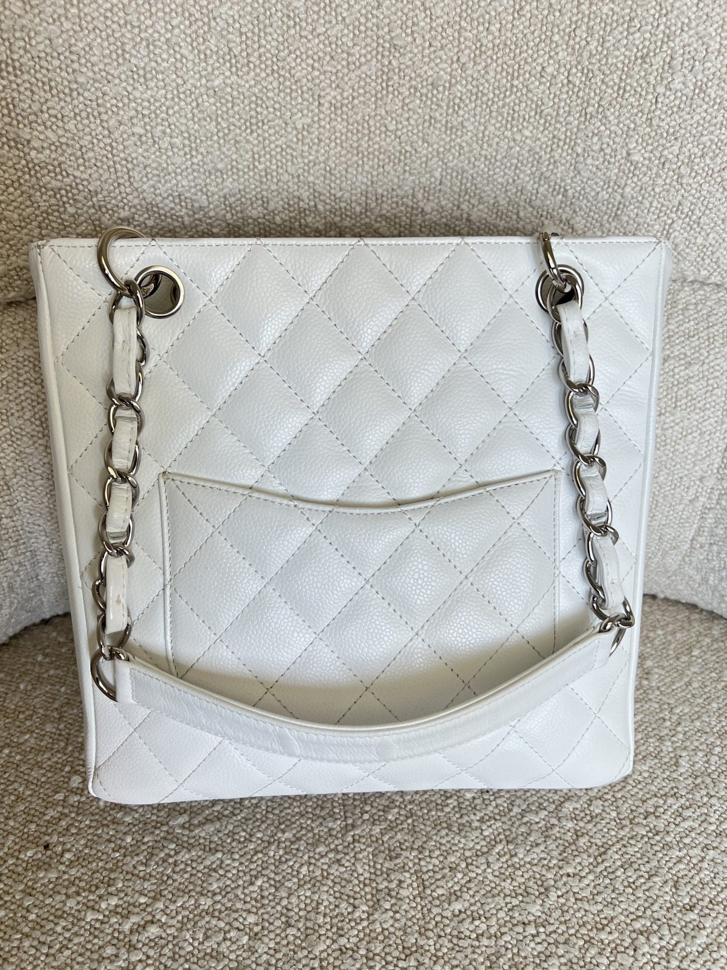 White Caviar Quilted Petite Shopping Tote