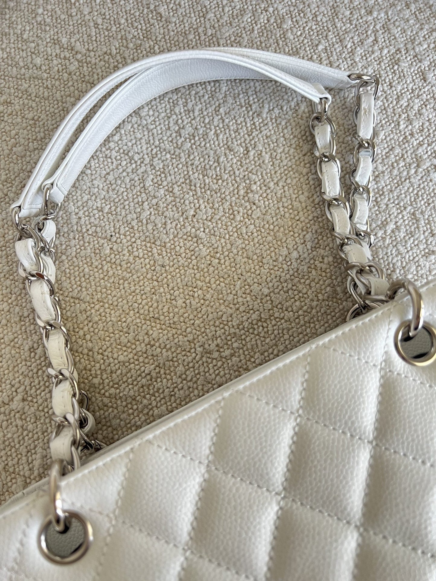 White Caviar Quilted Petite Shopping Tote
