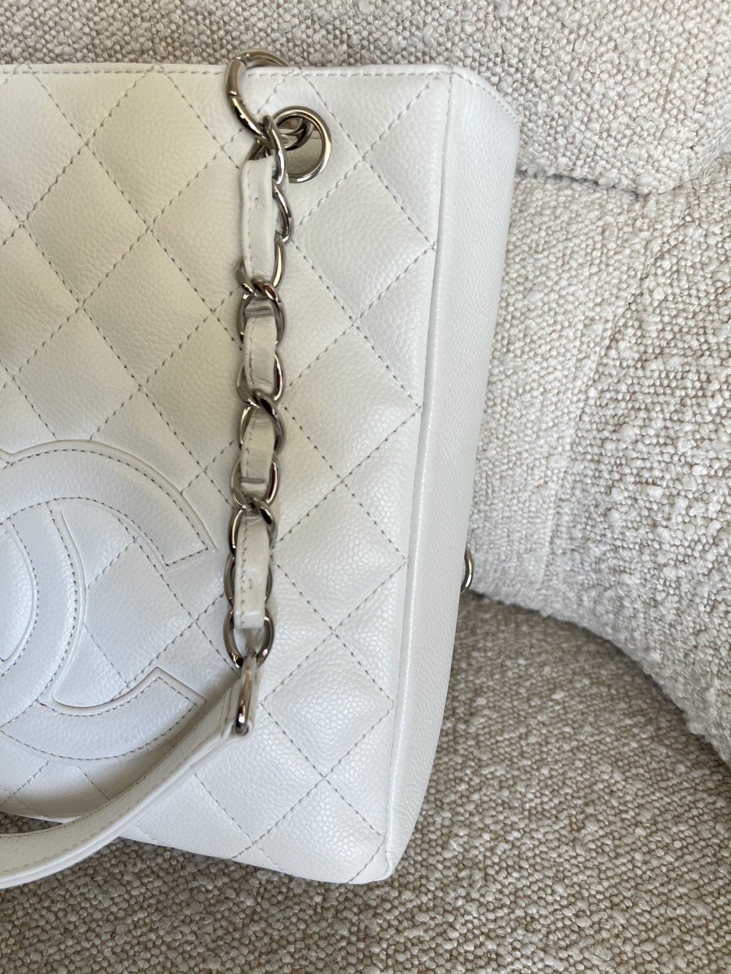 White Caviar Quilted Petite Shopping Tote