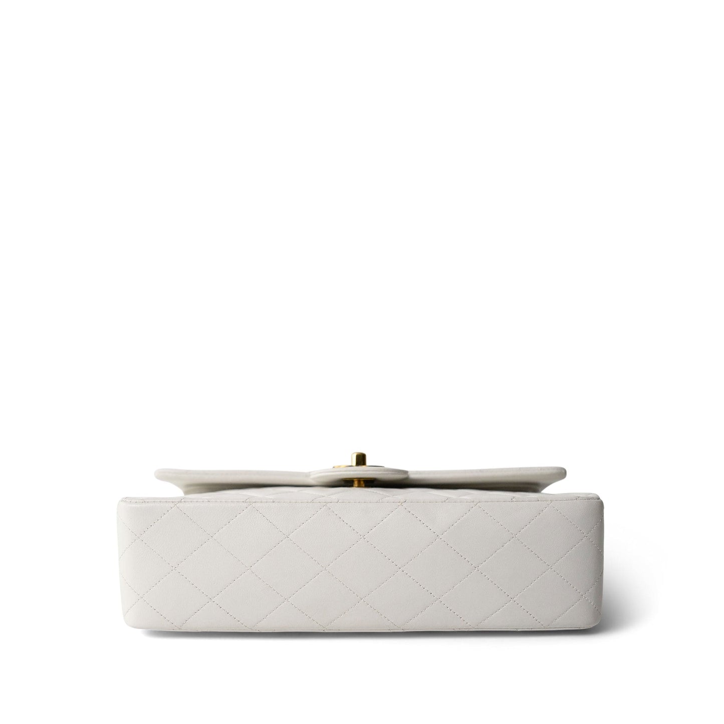 White Lambskin Quilted Medium Classic Flap Gold Hardware
