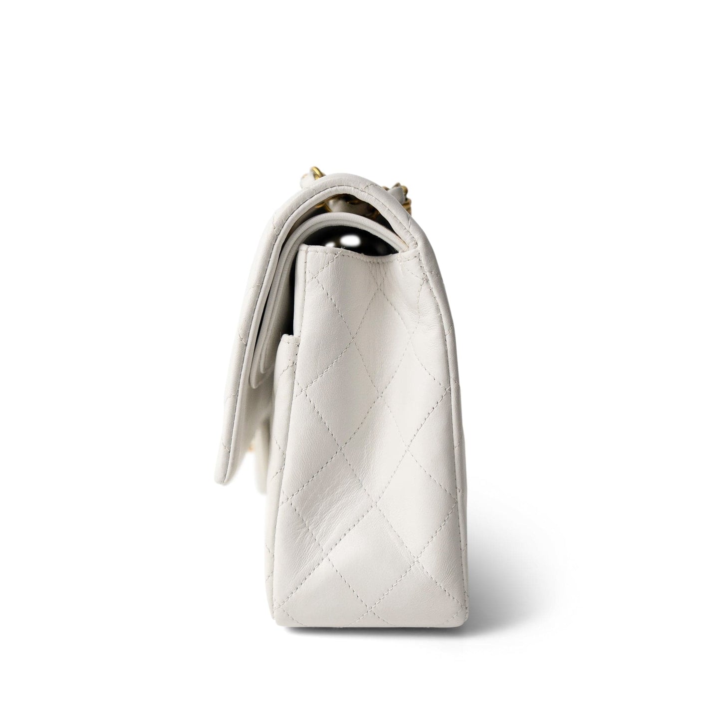White Lambskin Quilted Medium Classic Flap Gold Hardware