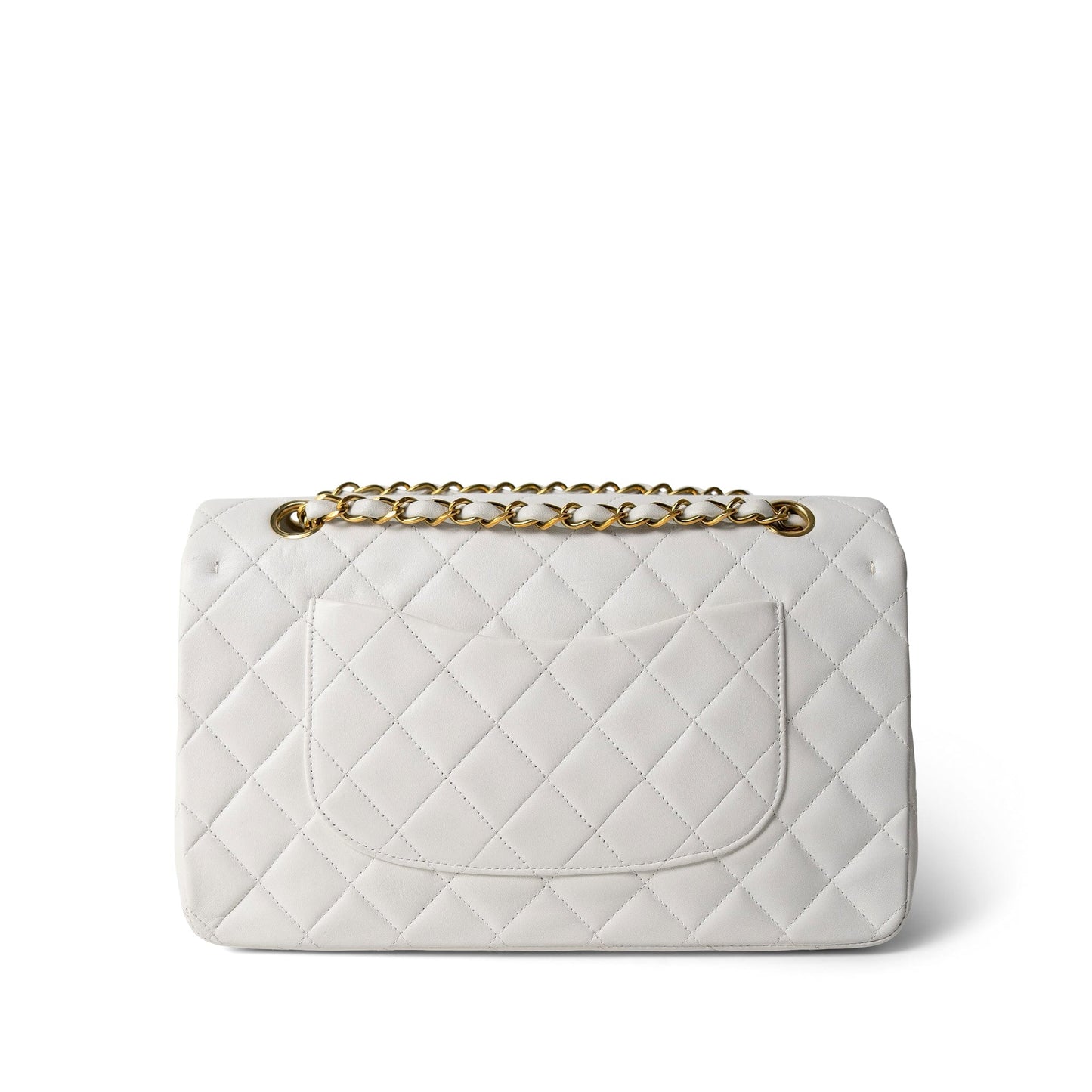 White Lambskin Quilted Medium Classic Flap Gold Hardware