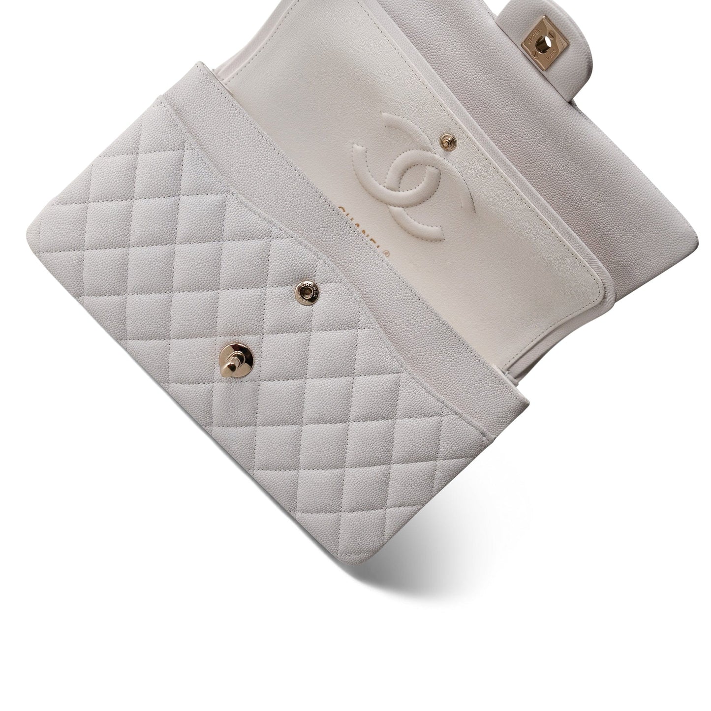 White Caviar Quilted Classic Flap Medium Light Gold Hardware