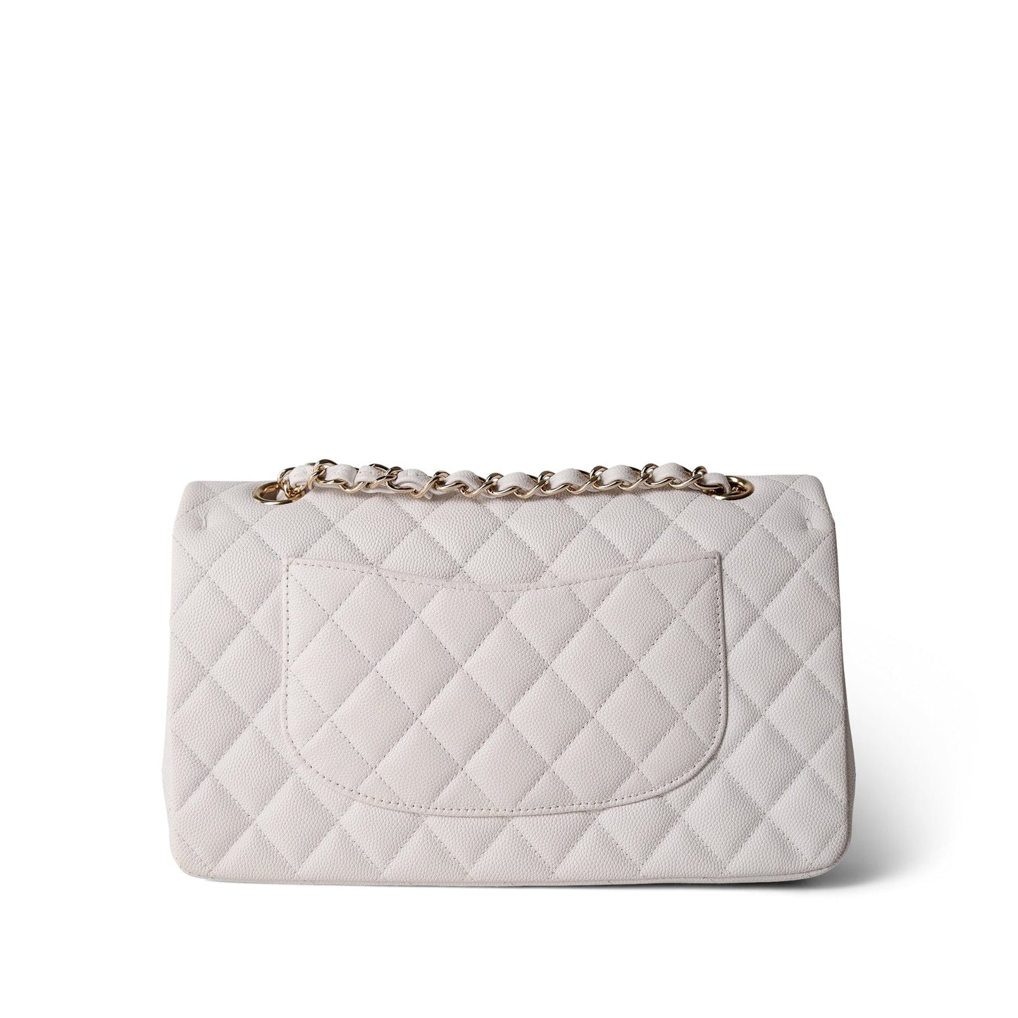 White Caviar Quilted Classic Flap Medium Light Gold Hardware