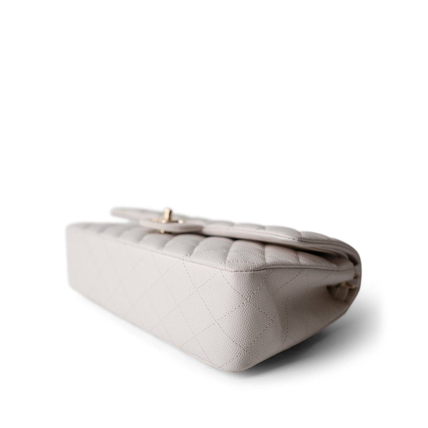 White Caviar Quilted Classic Flap Medium Light Gold Hardware