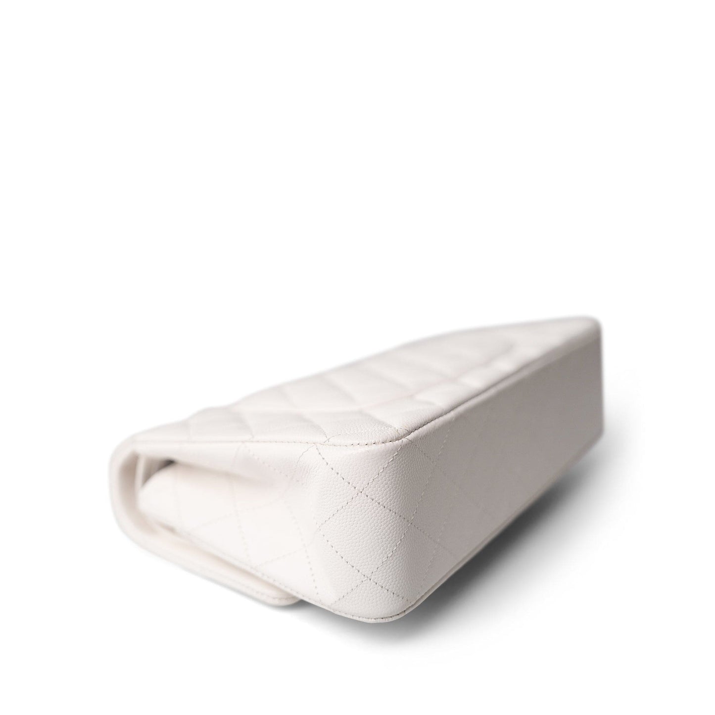 White Caviar Quilted Medium Classic Flap Light Gold Hardware