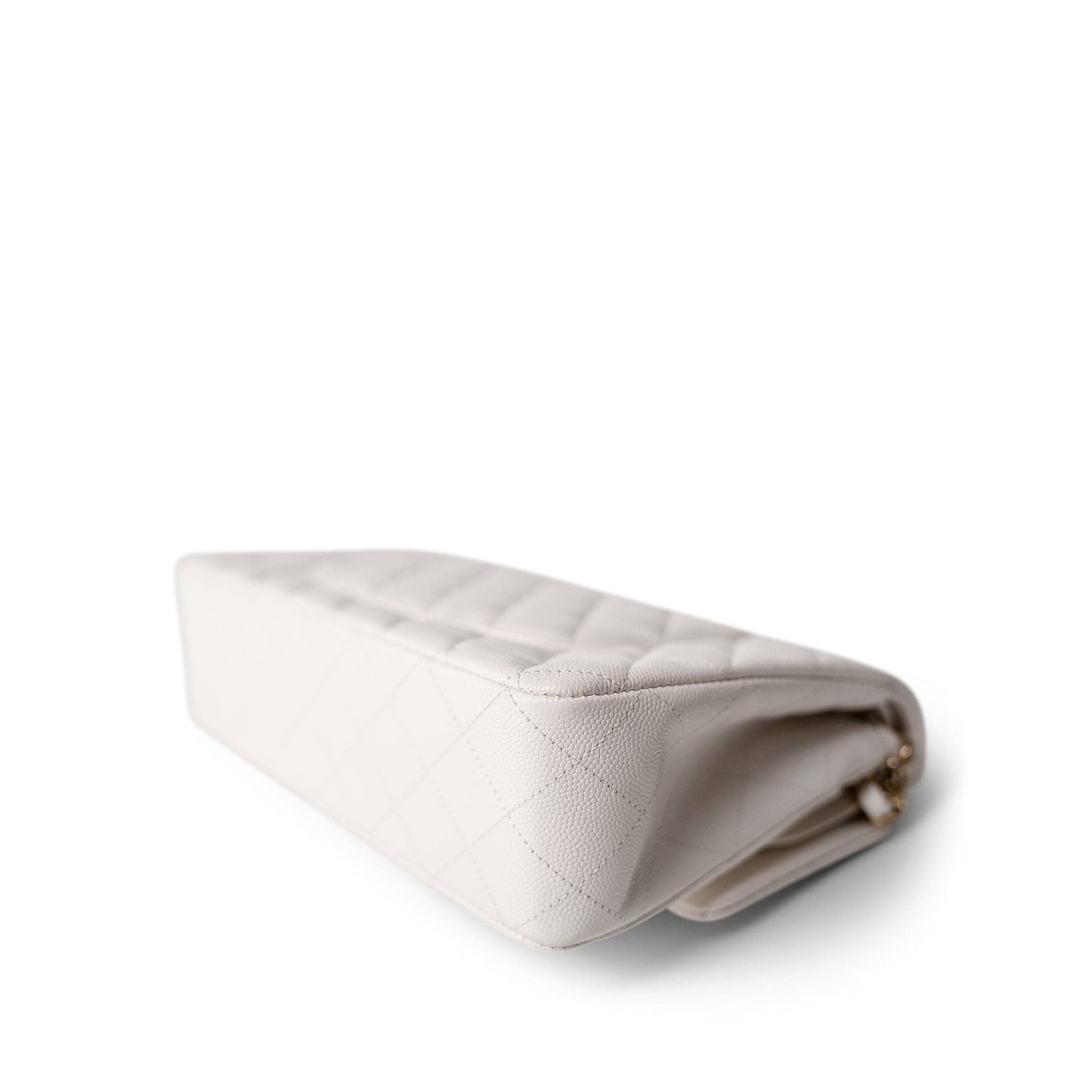 White Caviar Quilted Medium Classic Flap Light Gold Hardware