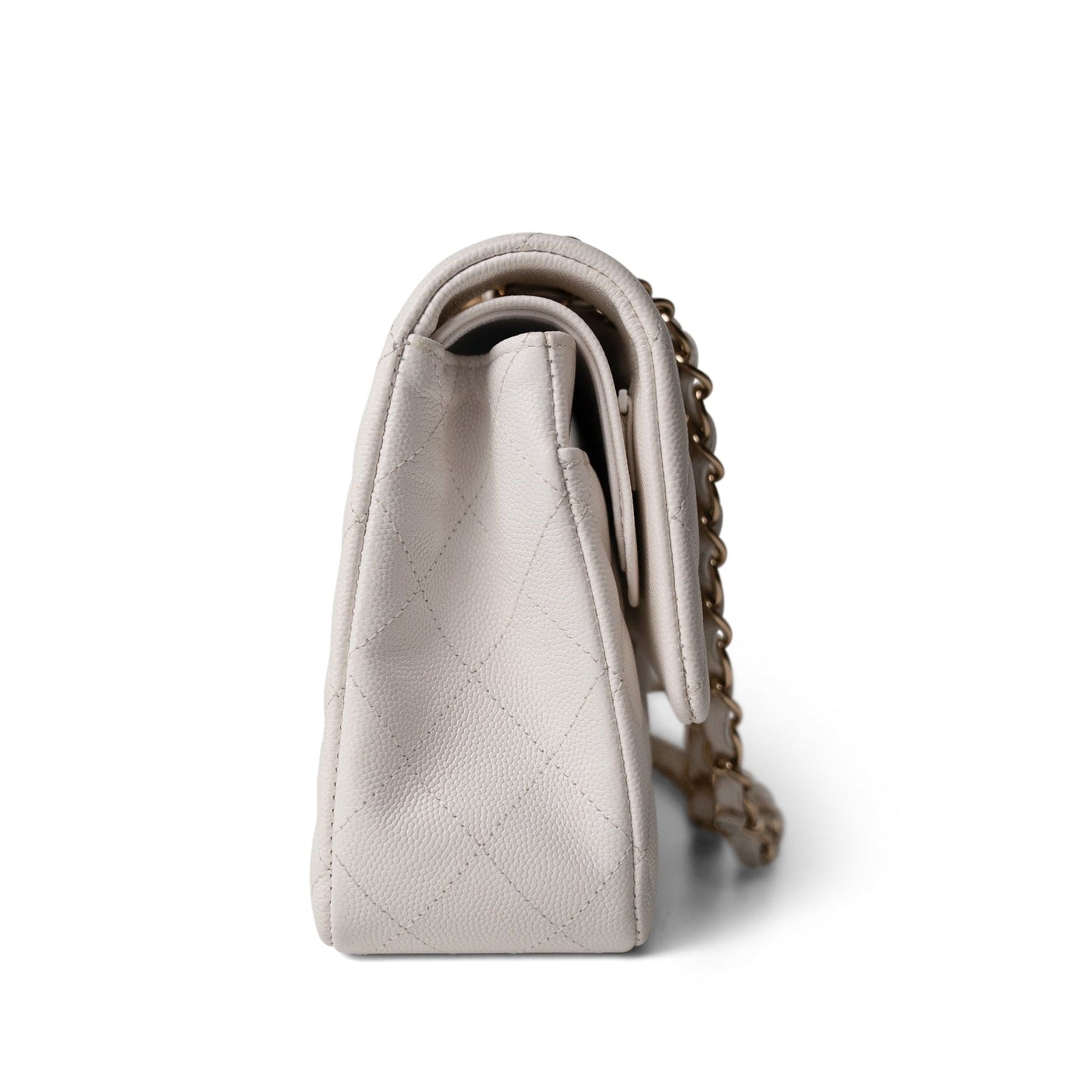 White Caviar Quilted Medium Classic Flap Light Gold Hardware