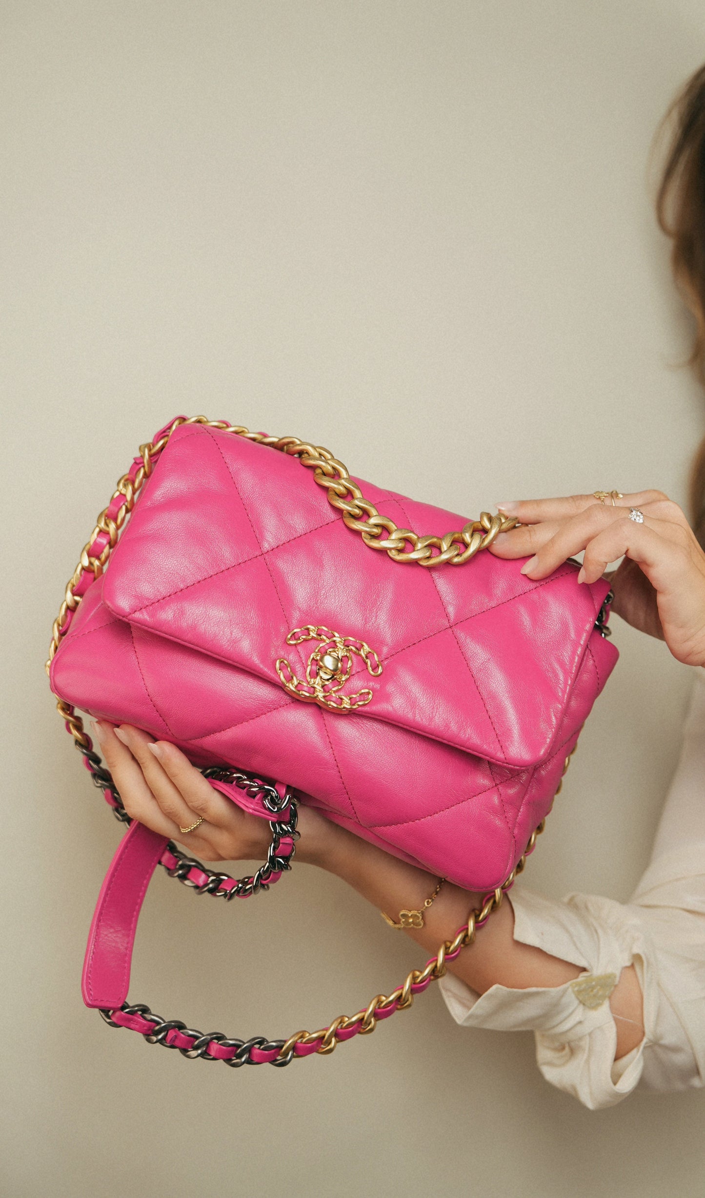 20A Pink Goatskin Quilted 19 Flap Small Mixed Hardware