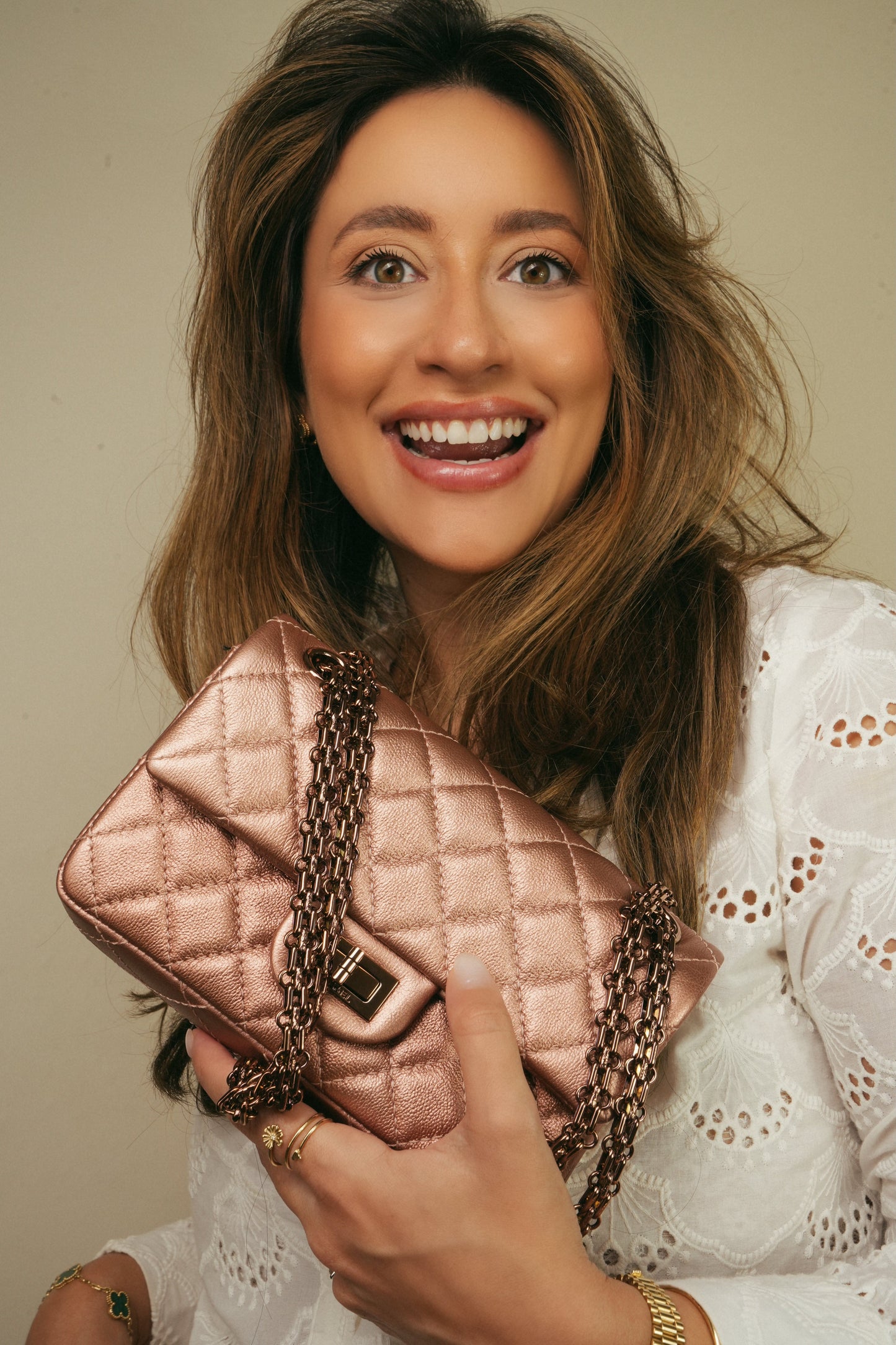 21A Rose Gold Grained Calfskin Quilted Mini Reissue 2.55 Flap Bag