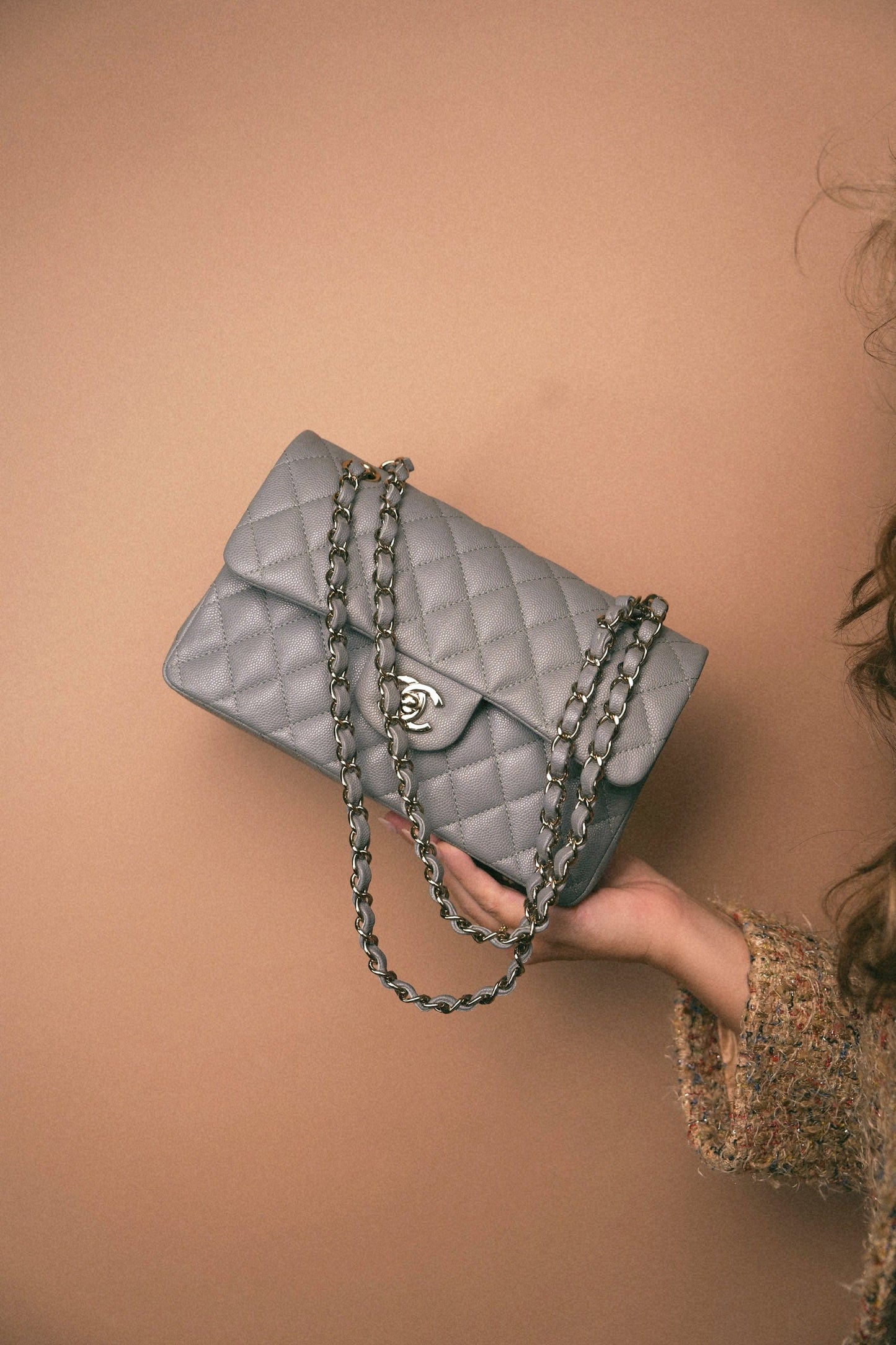 20C Grey Caviar Quilted Classic Flap Small LGHW