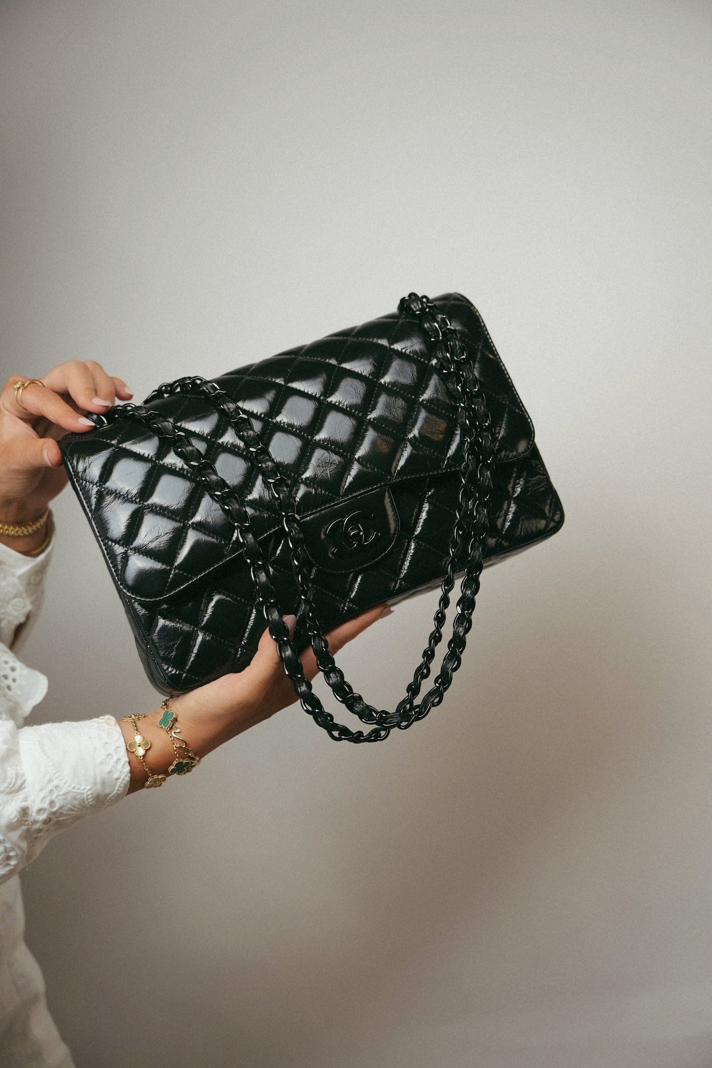 18C Charcoal Glittery Caviar Quilted Classic Flap Small