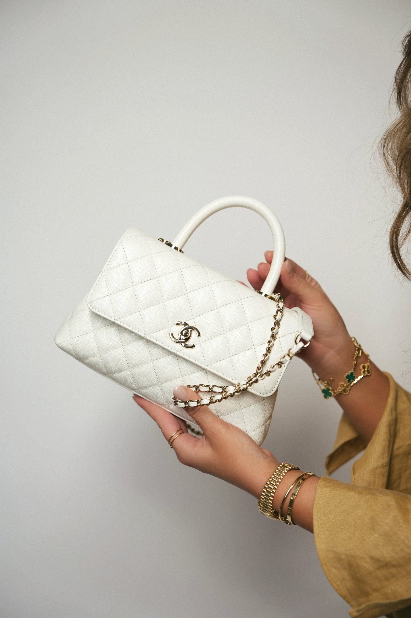 21A White Caviar Quilted Small Coco Handle LGHW