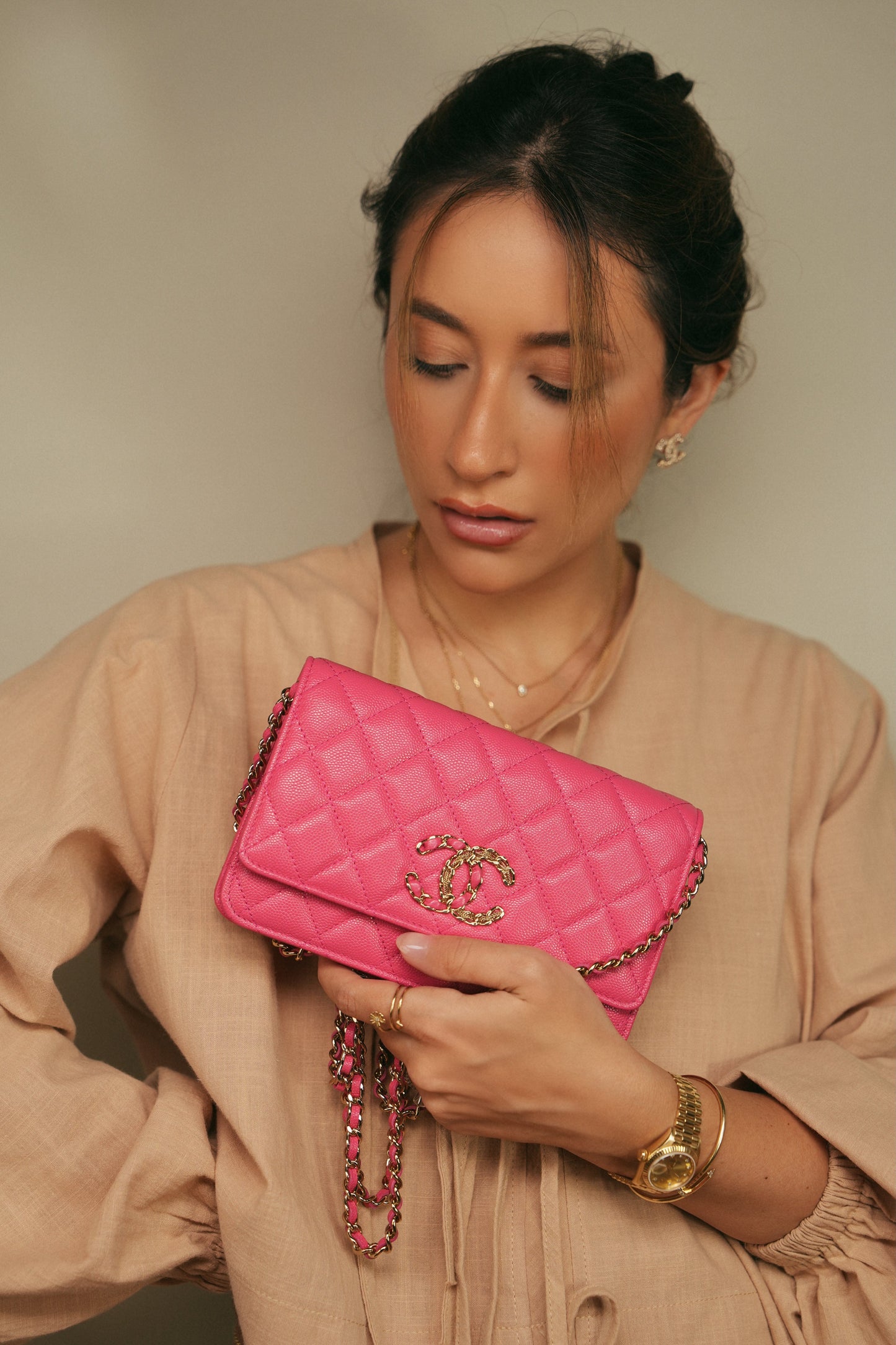 20K Pink Caviar Quilted Wallet on Chain WOC LGHW