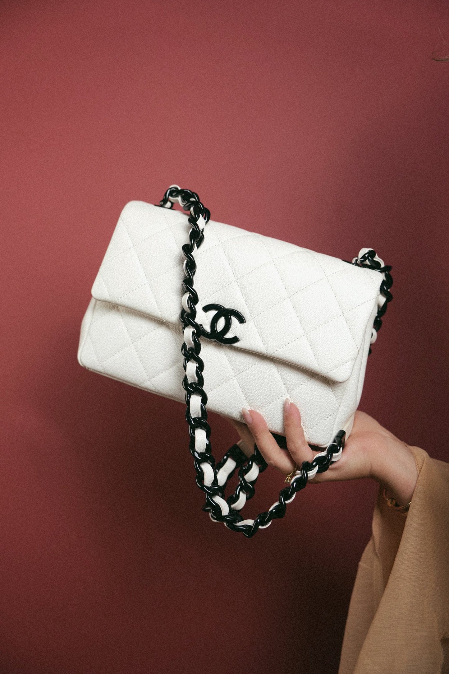 White Caviar Quilted My Everything Flap Black Hardware