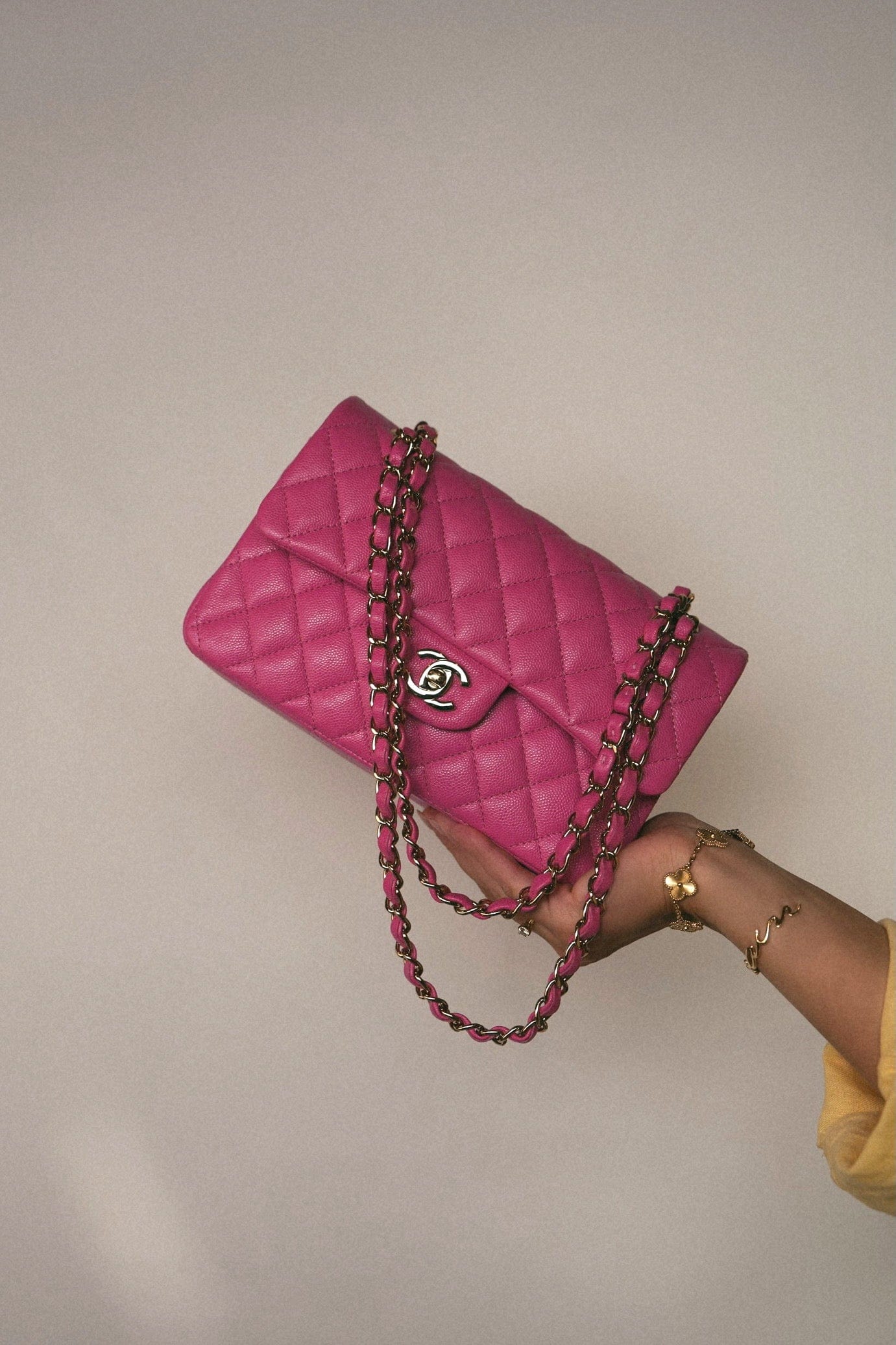 20S Pink Caviar Quilted Classic Flap Small LGHW