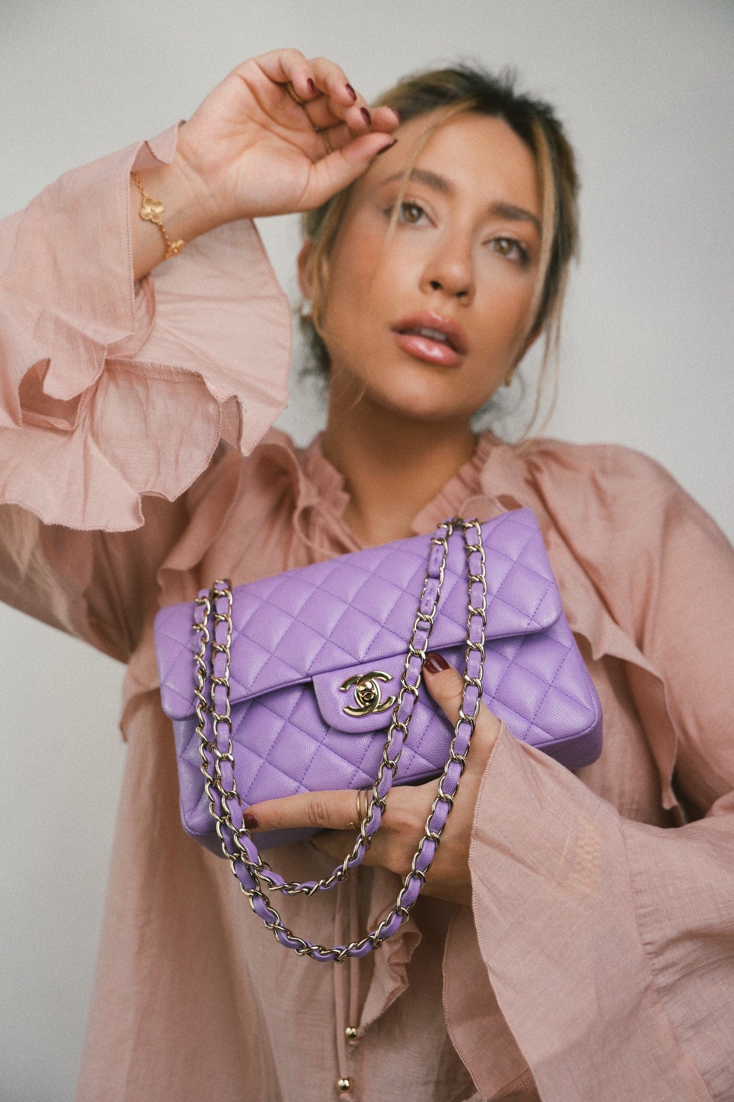 20S Purple Caviar Quilted Classic Flap Small Light Gold Hardware