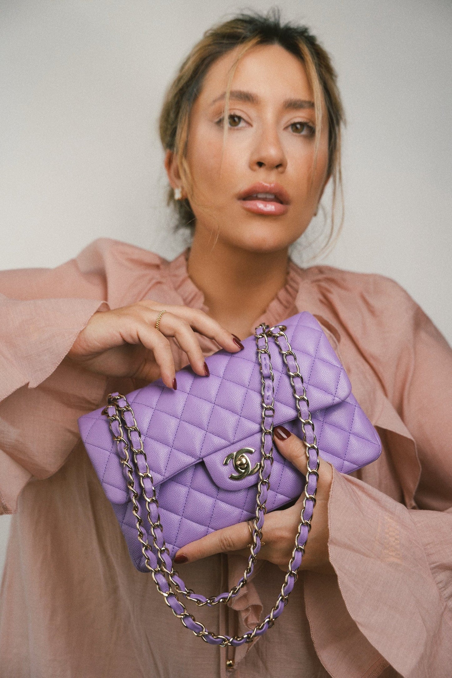 20S Purple Caviar Quilted Classic Flap Small Light Gold Hardware