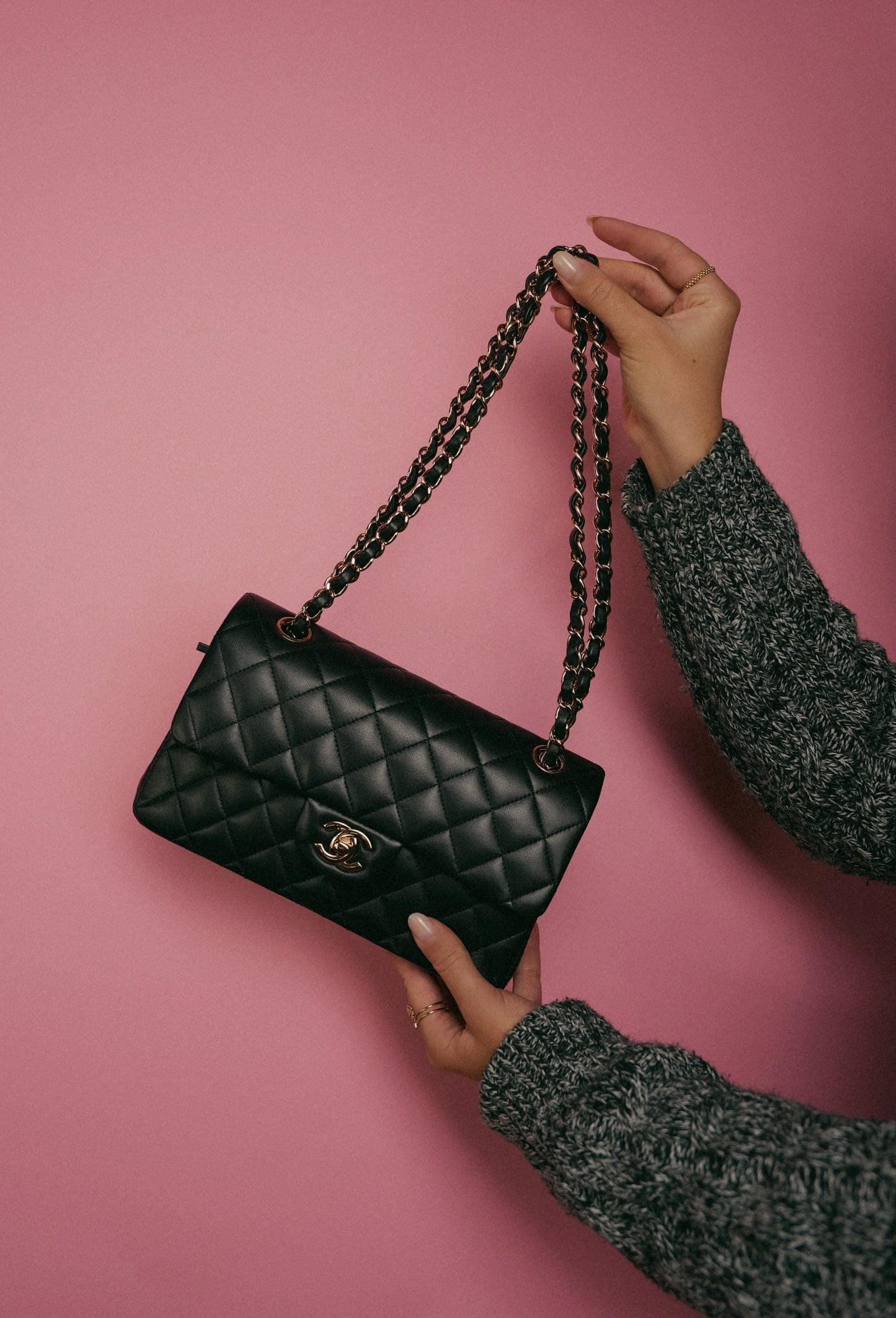 21B Black Lambskin Quilted Classic Flap Small Rose Gold Hardware