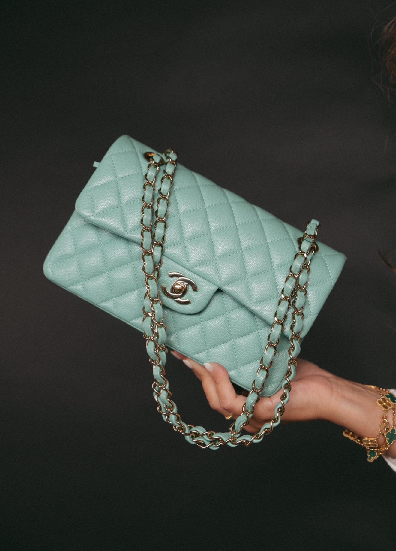20c Tiffany Blue Caviar Quilted Small Classic Flap LGHW