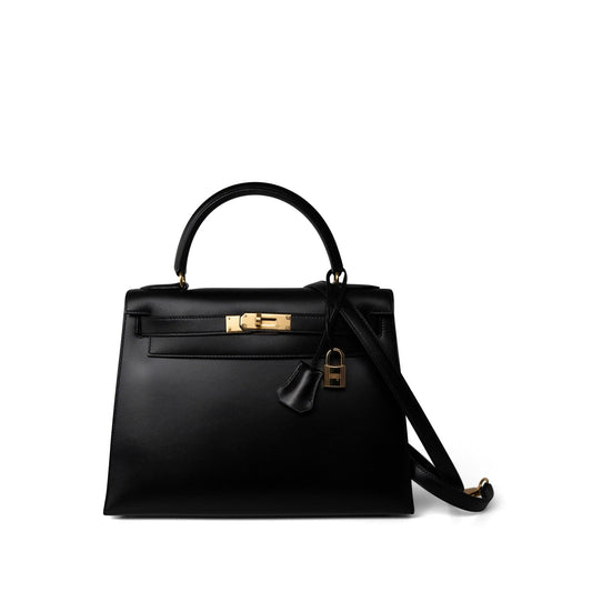 Vintage Kelly Sellier 28 Black Box Calfskin Gold Plated Y Circle Stamp