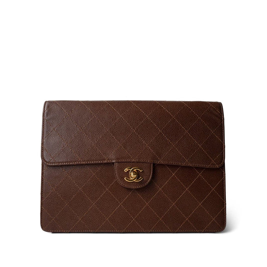 Vintage Brown Caviar Quilted Large Single Flap Bag GHW