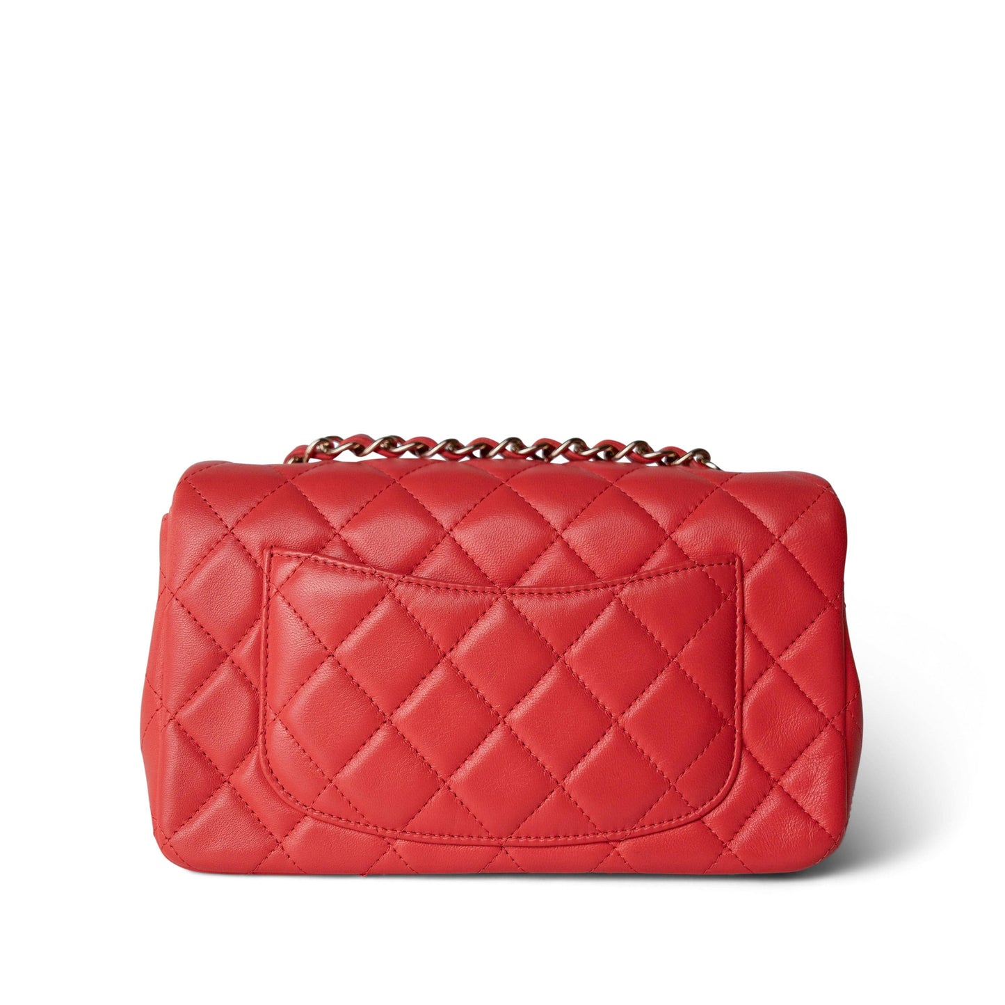 21P Red Lambskin Quilted Mini Rectangular Single Flap