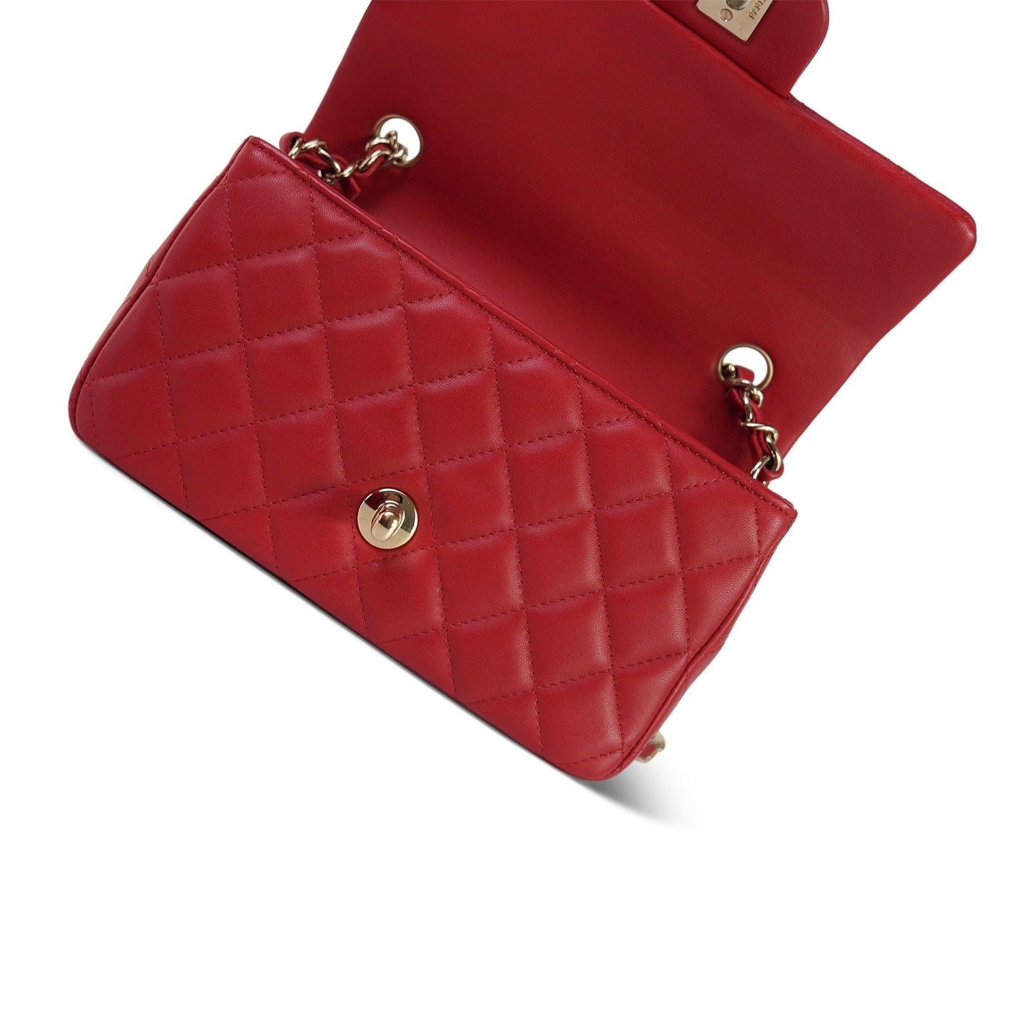 20S Red Lambskin Quilted Mini Rectangular Flap Light Gold Hardware